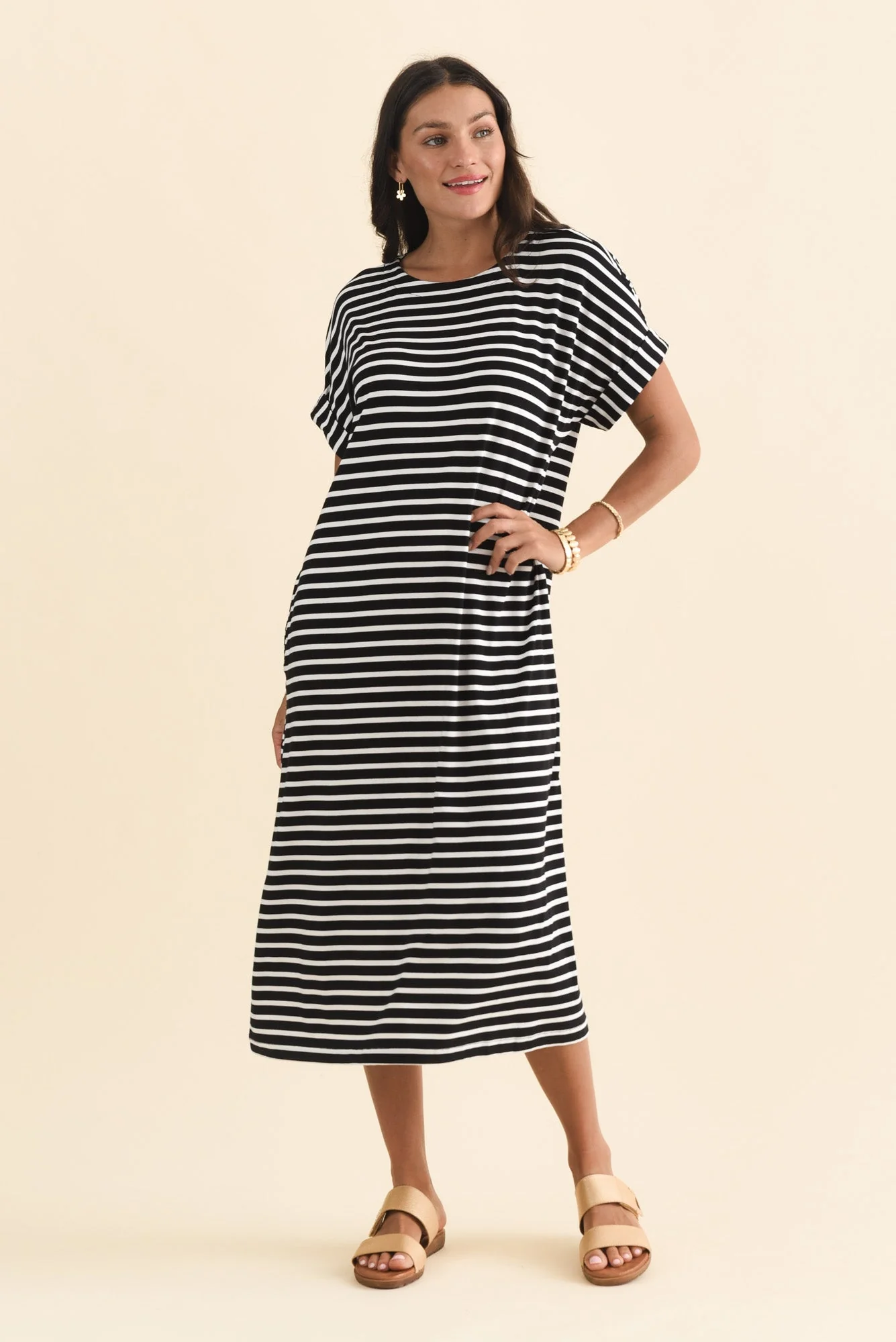 Monica Black Stripe Bamboo Dress - Image 6