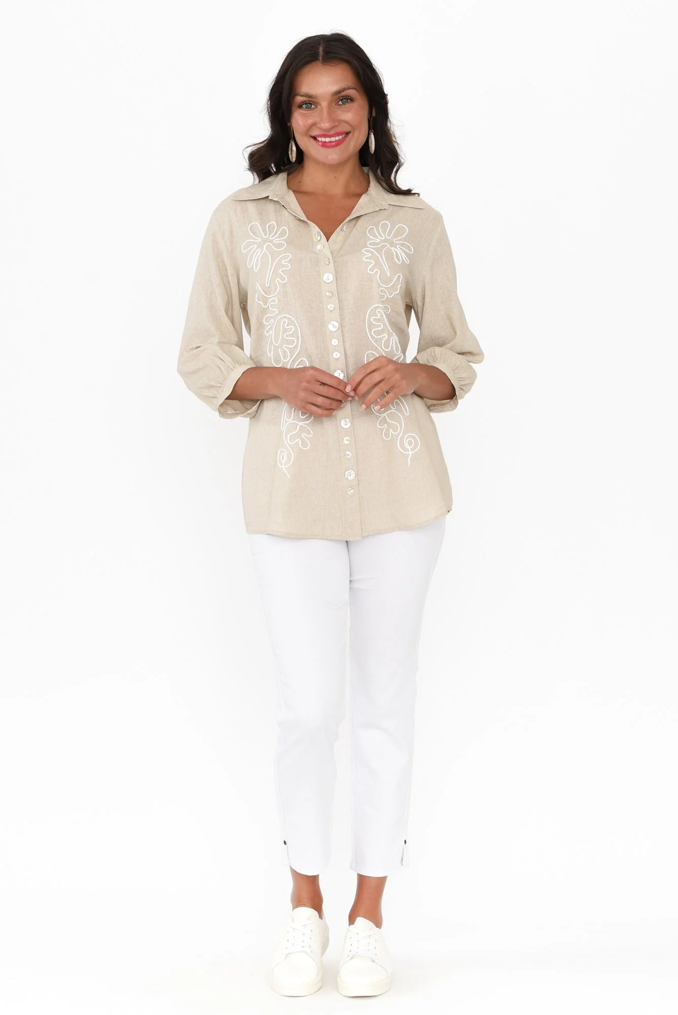 Monica Natural Floral Embroidered Shirt - Image 2