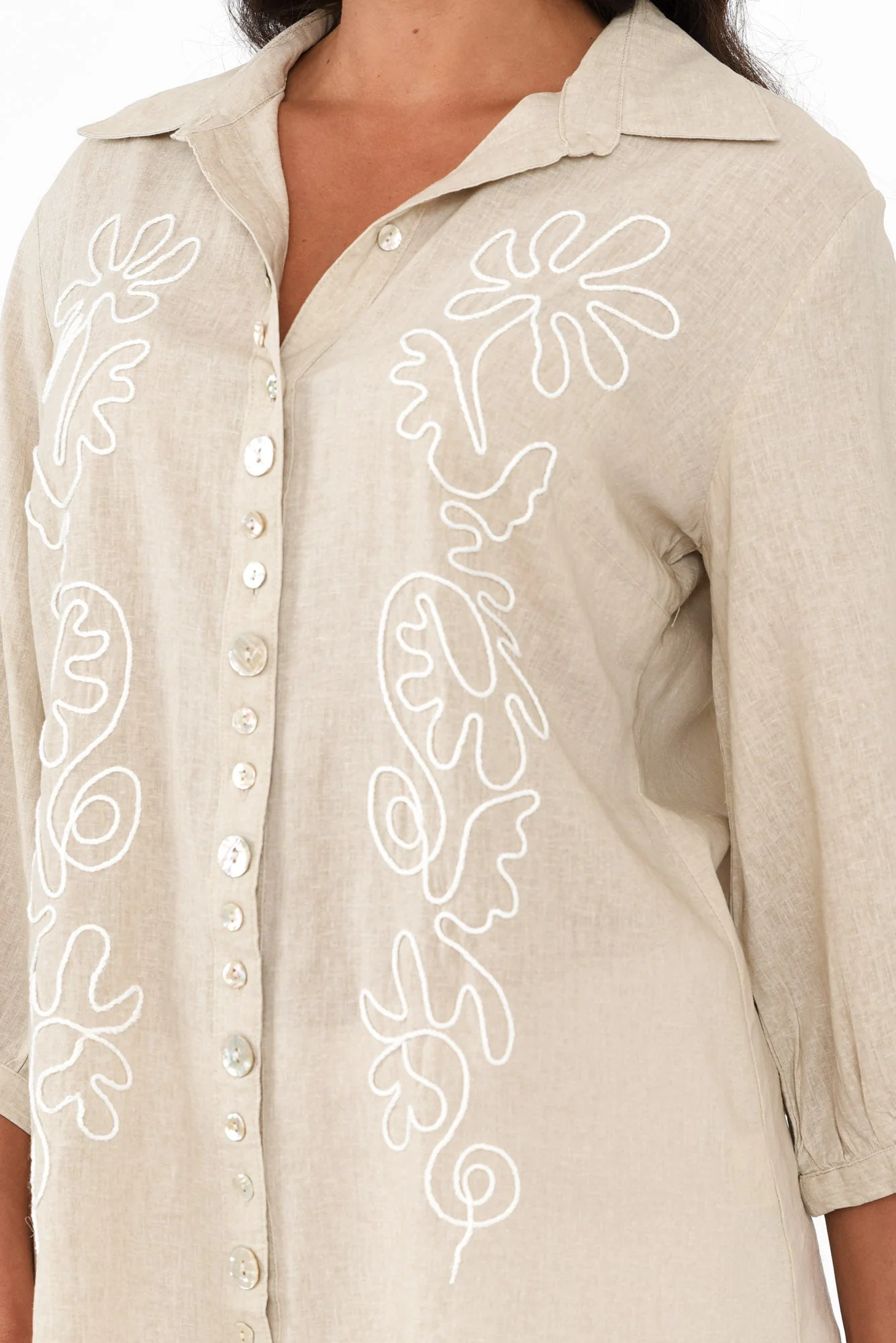 Monica Natural Floral Embroidered Shirt - Image 5