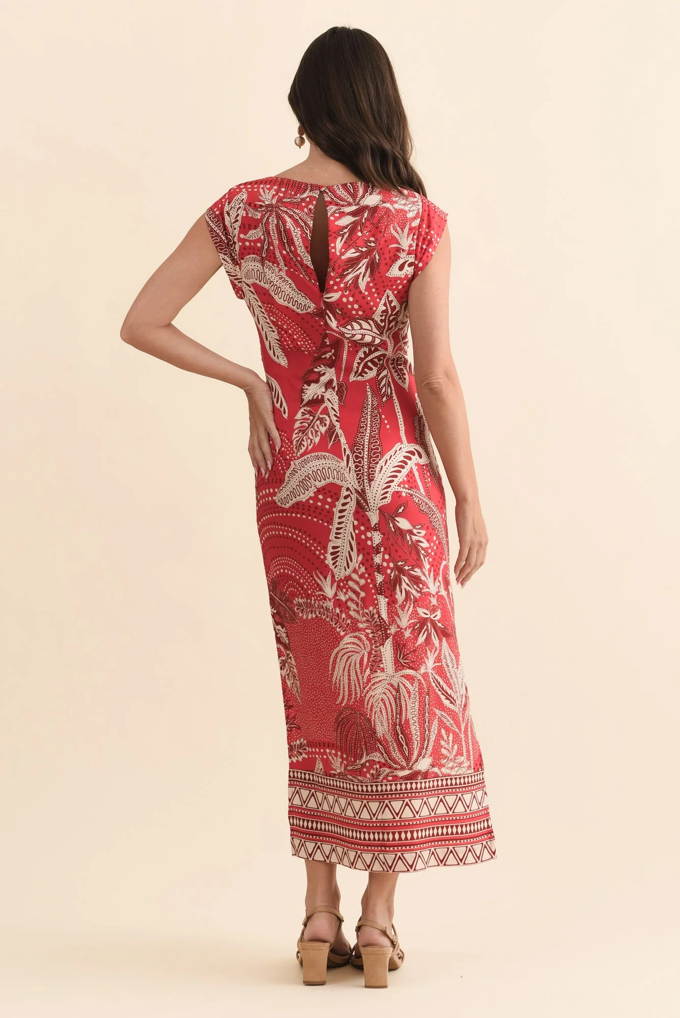 Monique Red Palm Midi Dress - Image 4