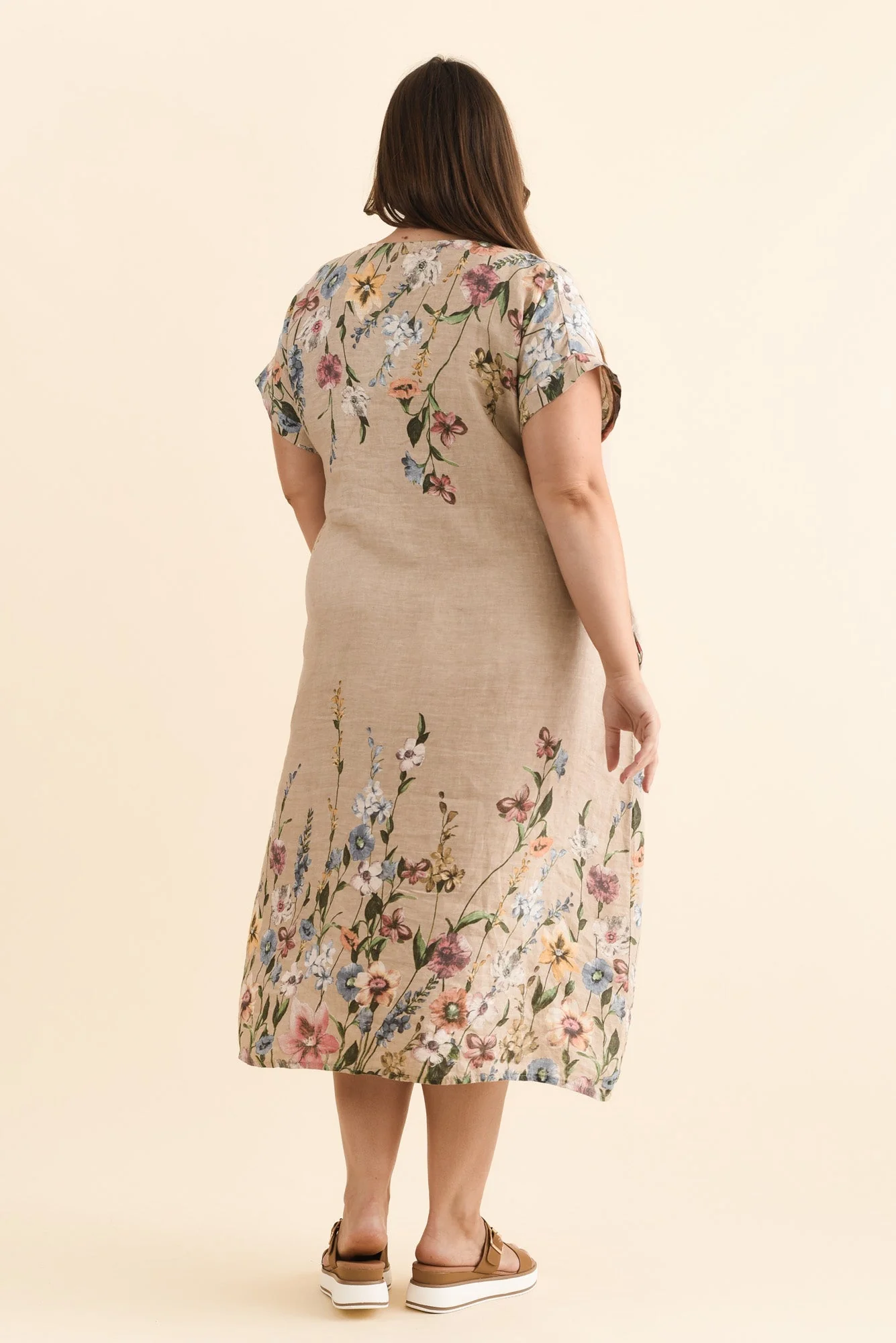 Morrison Beige Floral Linen Pocket Dress - Image 11