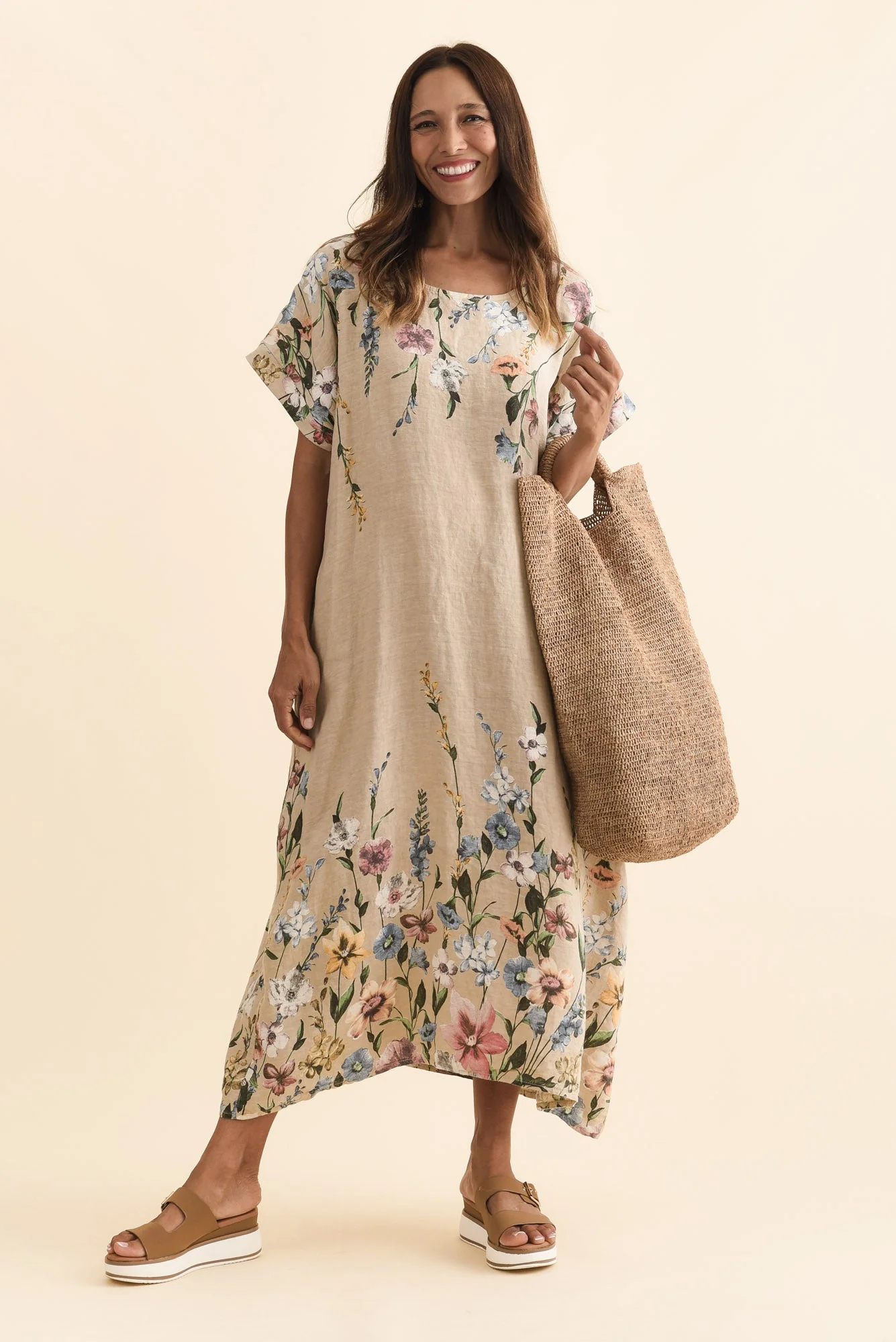 Morrison Beige Floral Linen Pocket Dress - Image 2