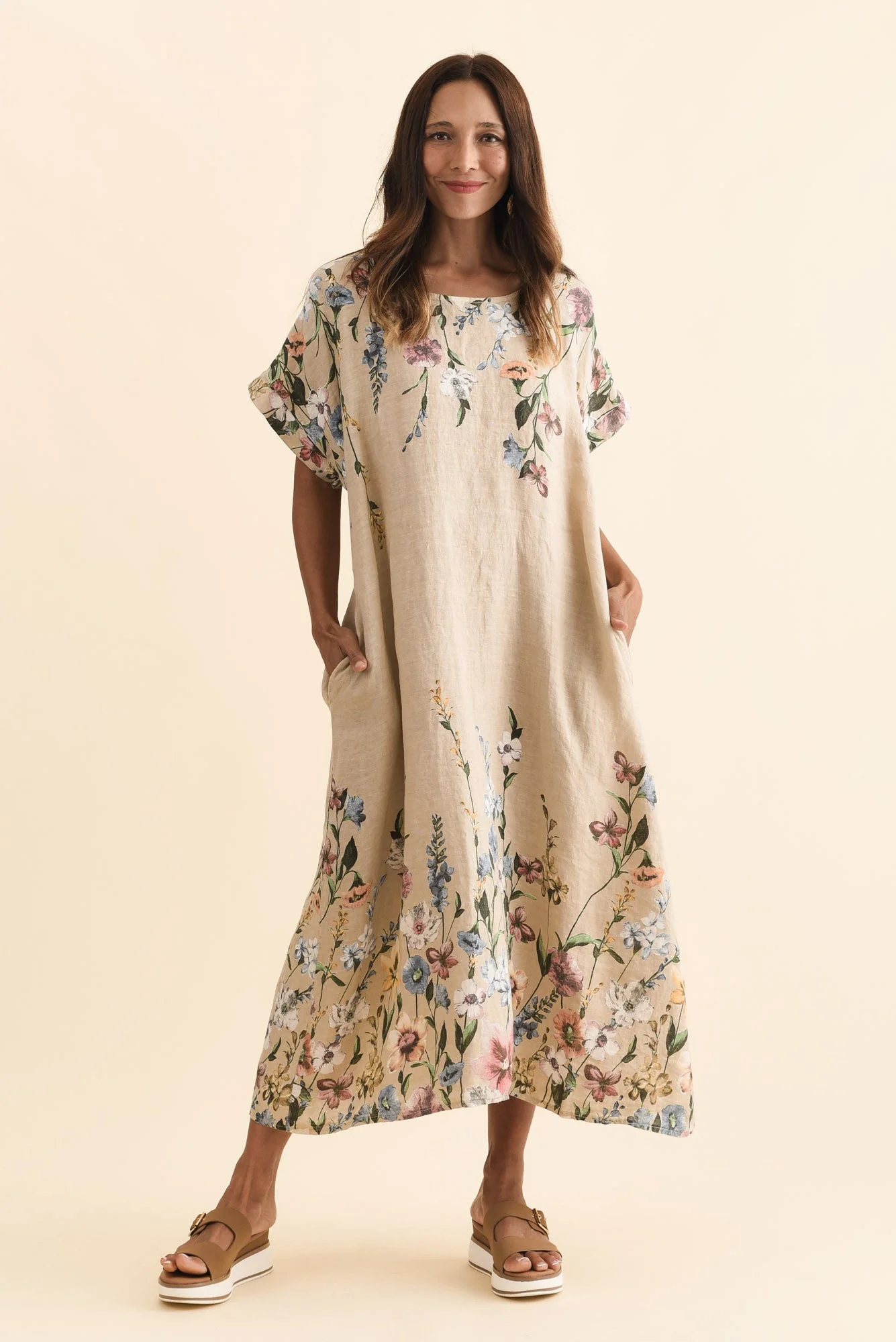 Morrison Beige Floral Linen Pocket Dress - Image 3