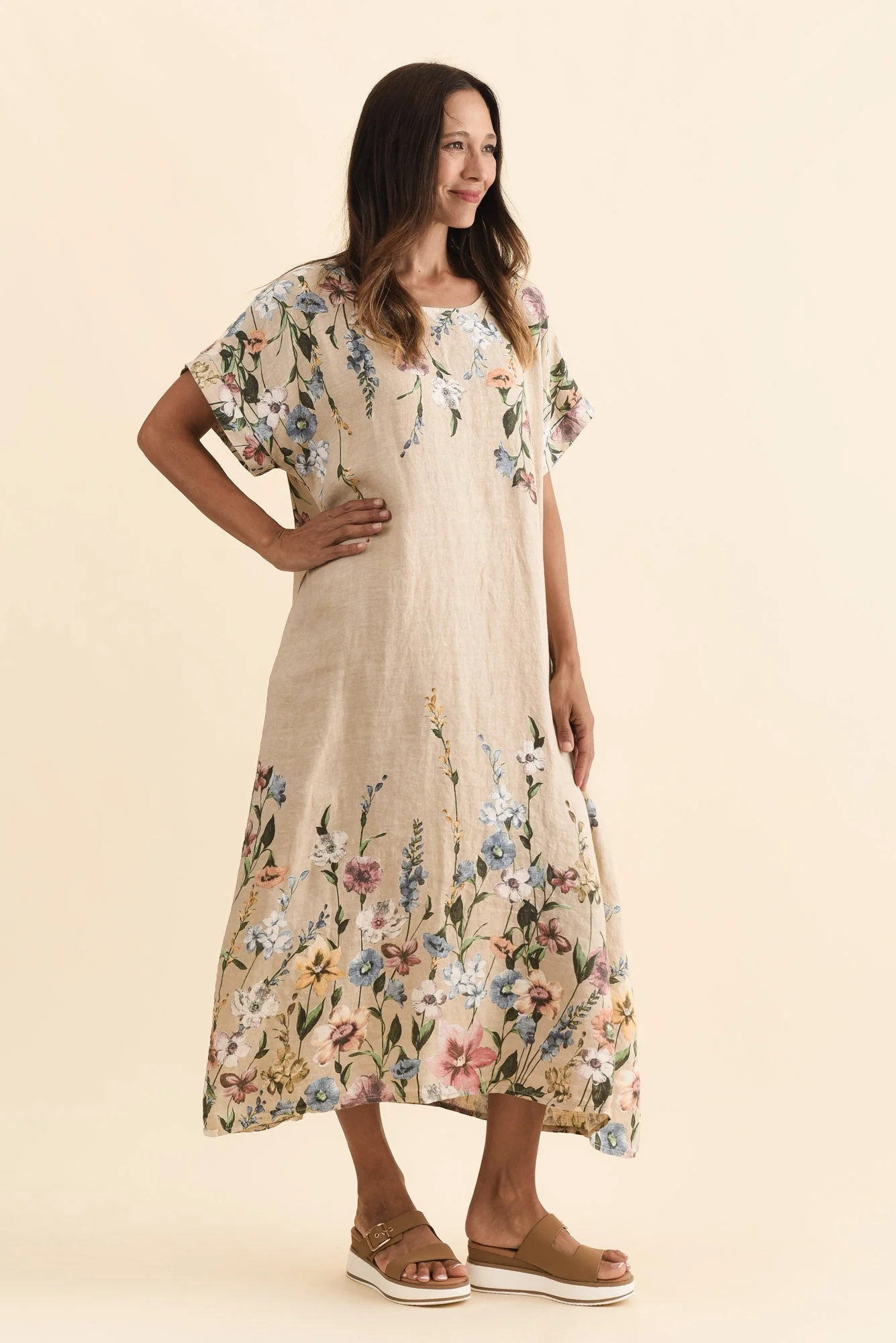 Morrison Beige Floral Linen Pocket Dress - Image 4