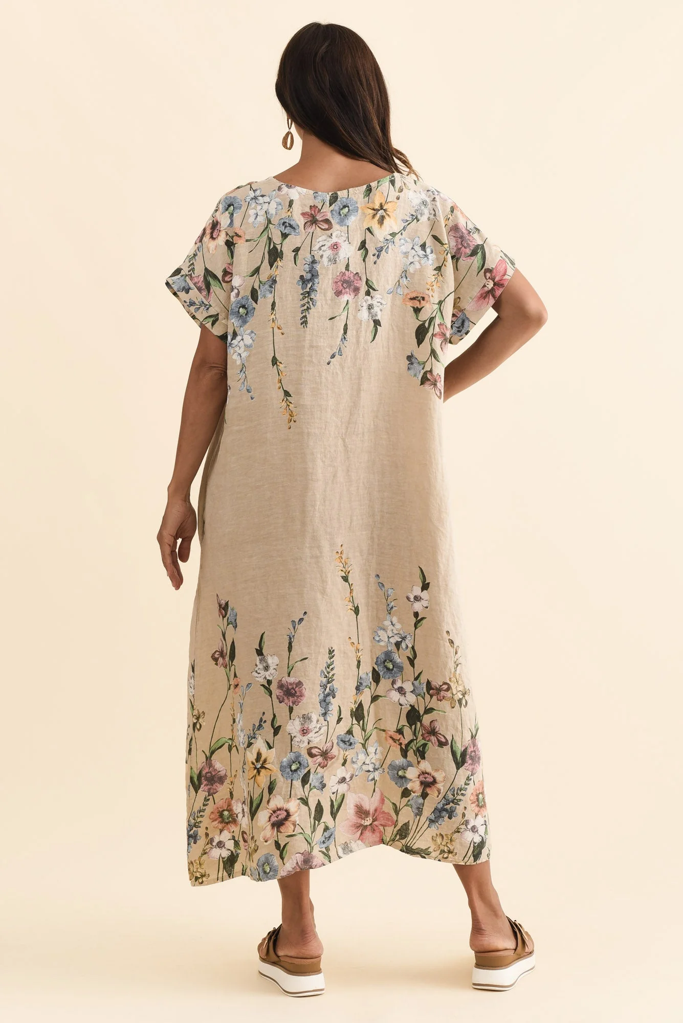Morrison Beige Floral Linen Pocket Dress - Image 5