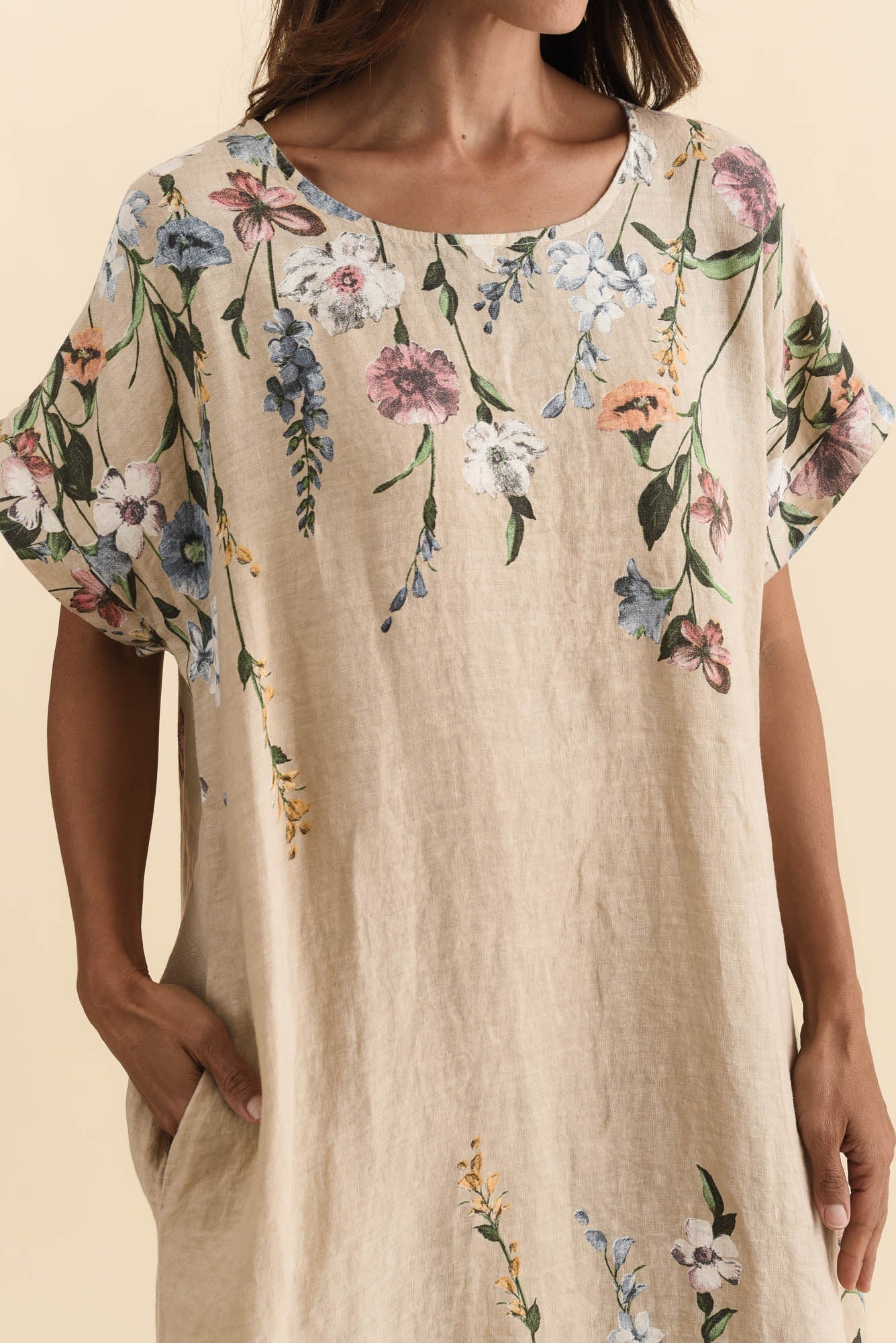 Morrison Beige Floral Linen Pocket Dress - Image 6