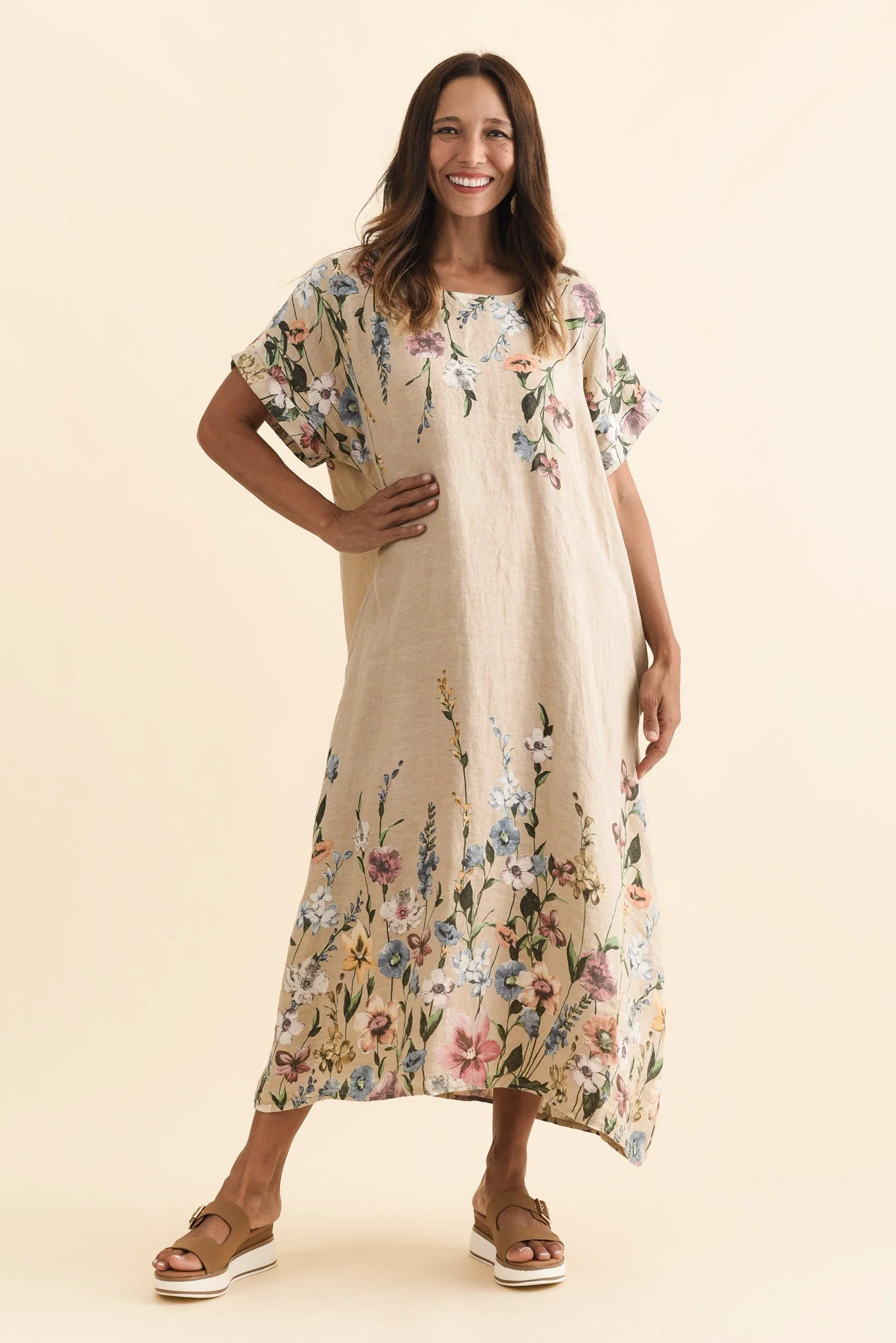 Morrison Beige Floral Linen Pocket Dress - Image 7