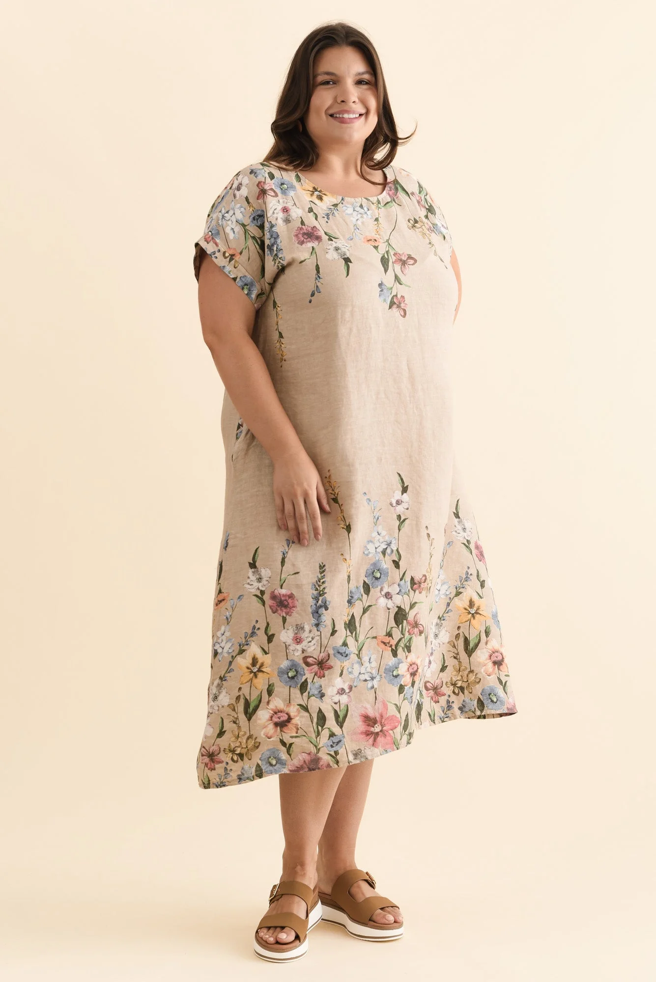 Morrison Beige Floral Linen Pocket Dress - Image 9
