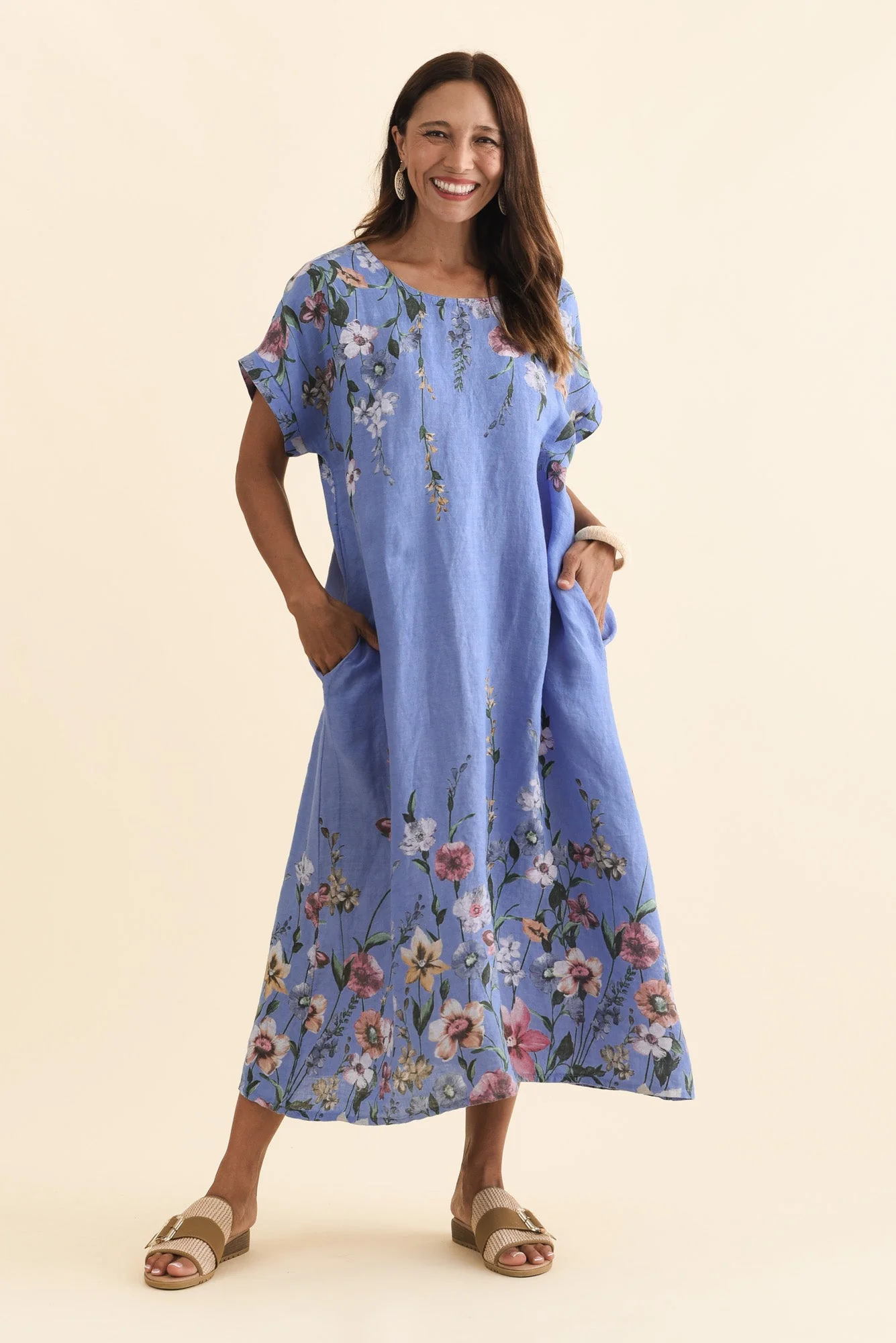 Morrison Blue Floral Linen Pocket Dress - Image 2