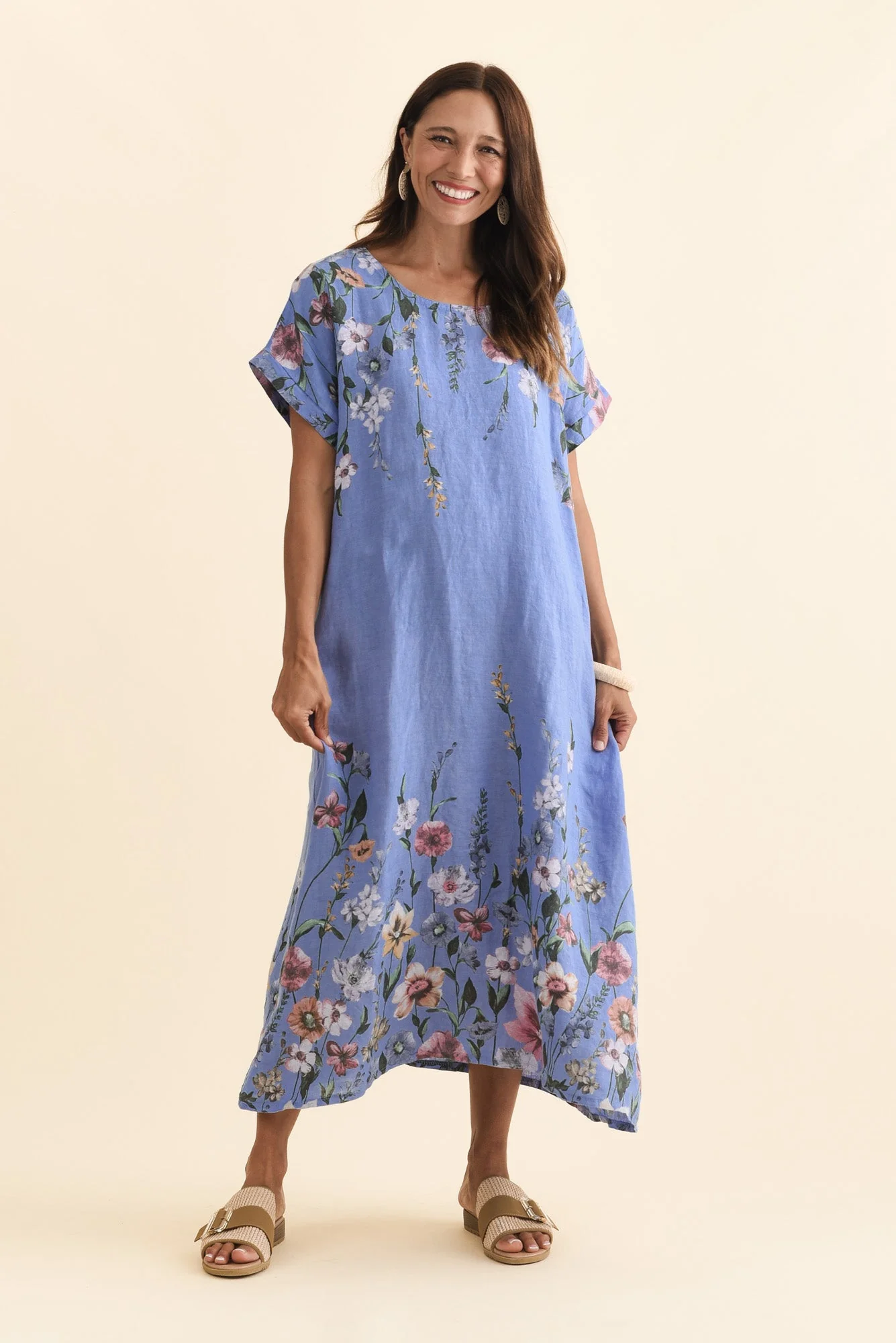 Morrison Blue Floral Linen Pocket Dress - Image 6