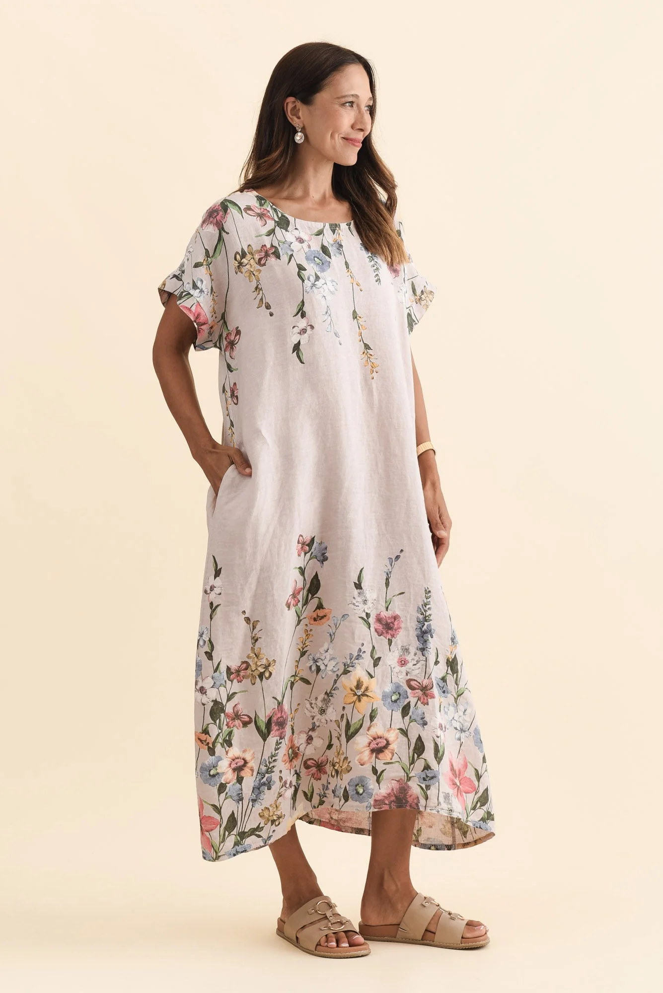 Morrison Blush Floral Linen Pocket Dress - Image 4