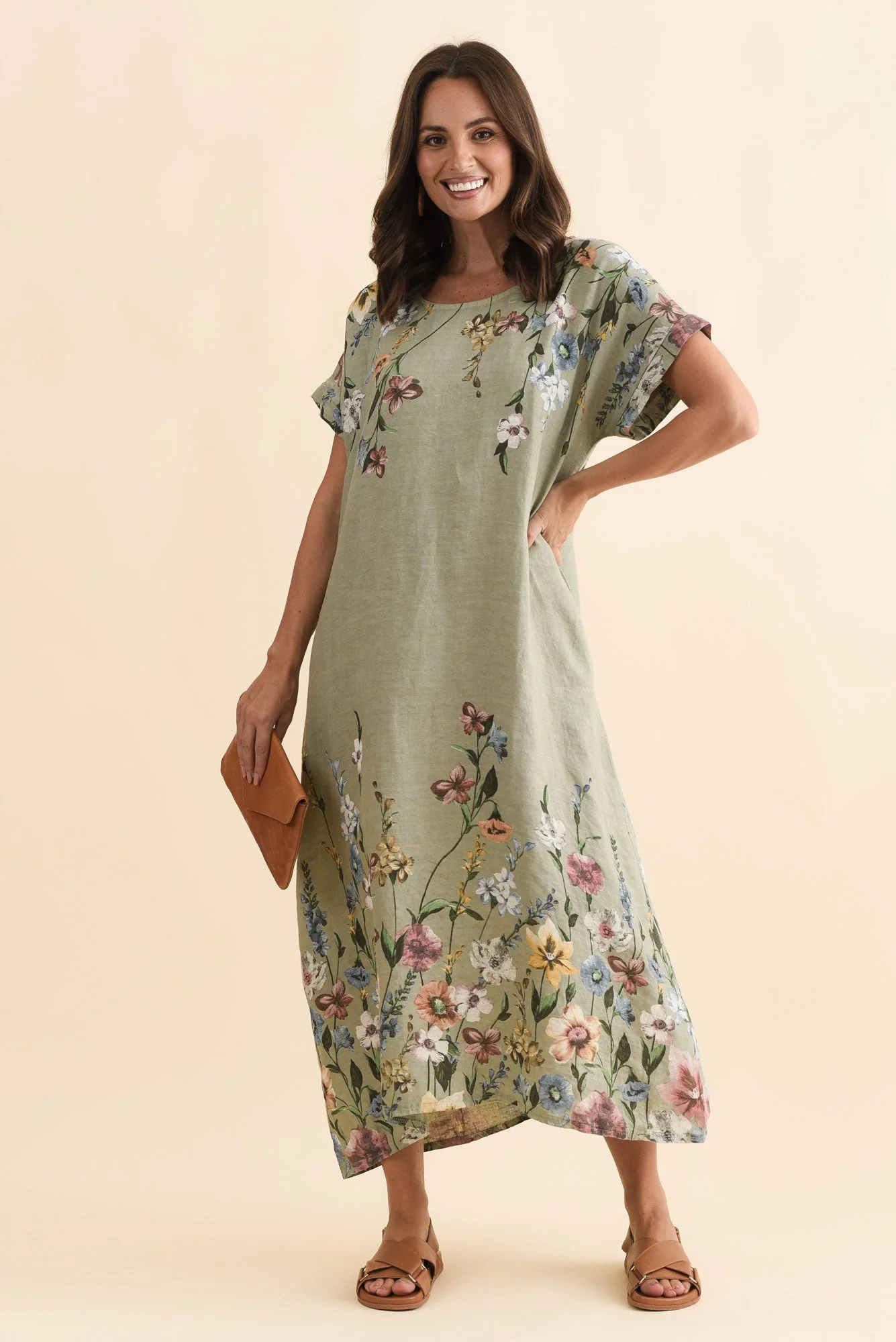Morrison Sage Floral Linen Pocket Dress - Image 2
