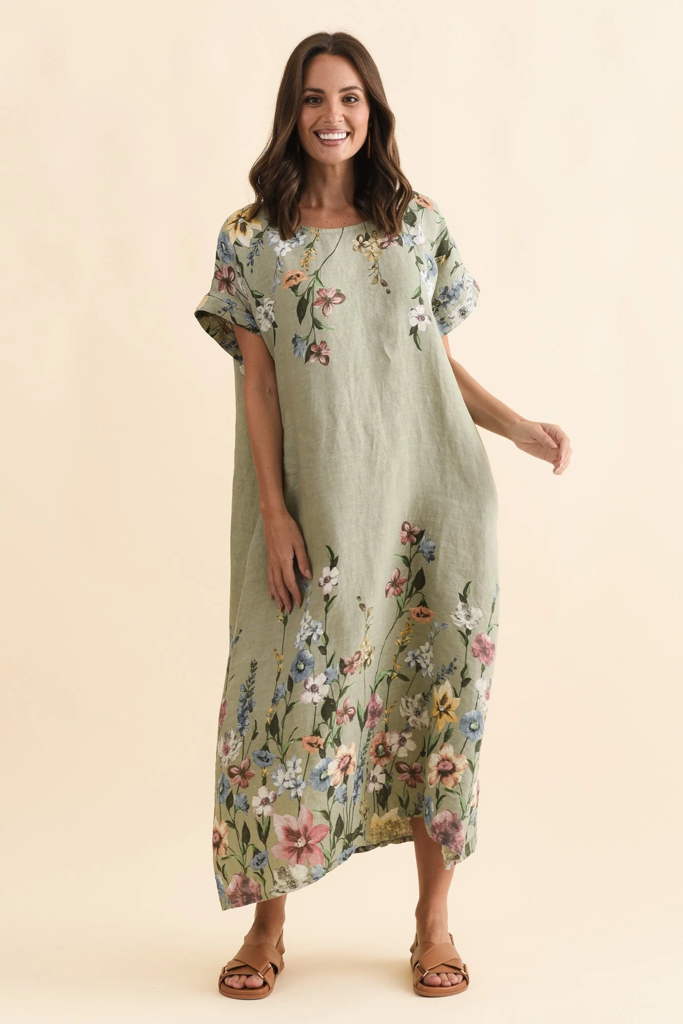 Morrison Sage Floral Linen Pocket Dress - Image 3