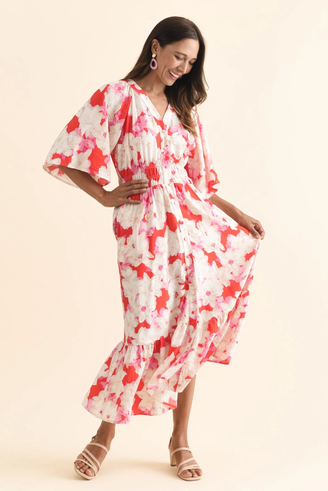 Moxie Red Floral Button Dress - Image 7