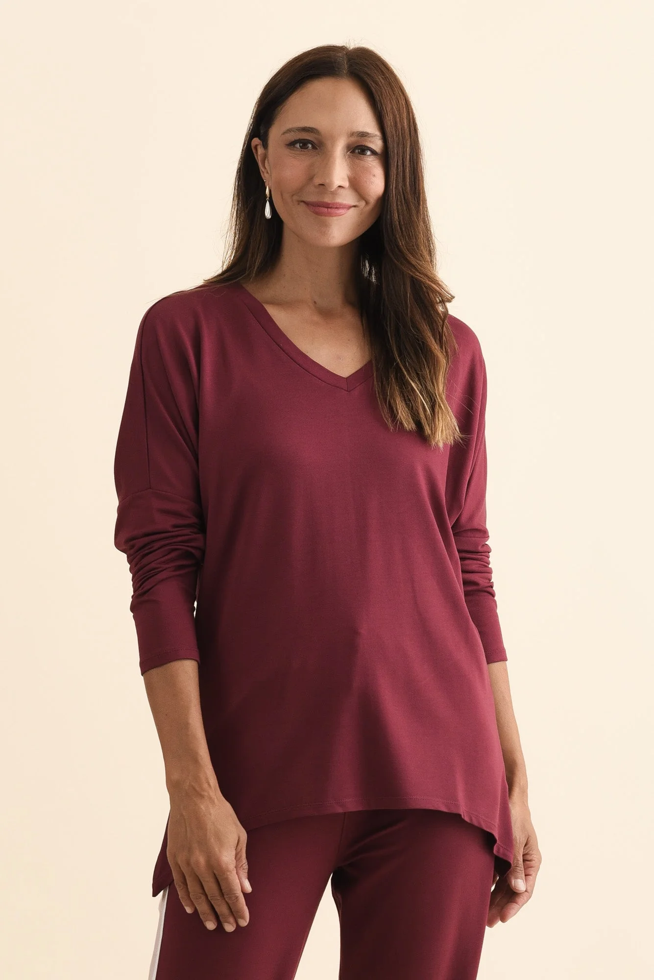 Munich Burgundy V Neck Top - Image 2