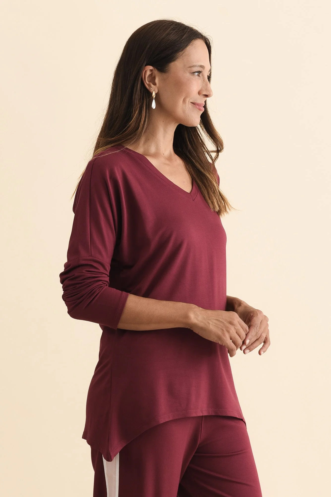Munich Burgundy V Neck Top - Image 4