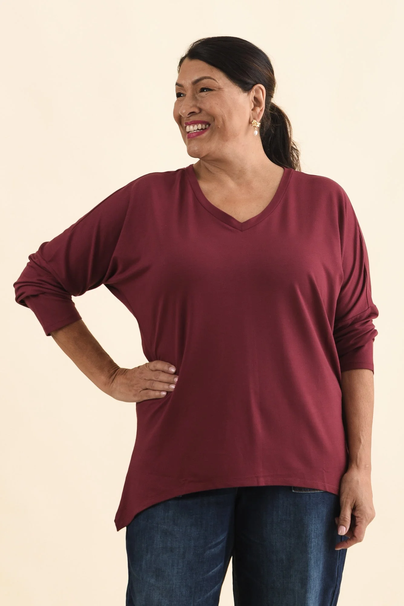Munich Burgundy V Neck Top - Image 8