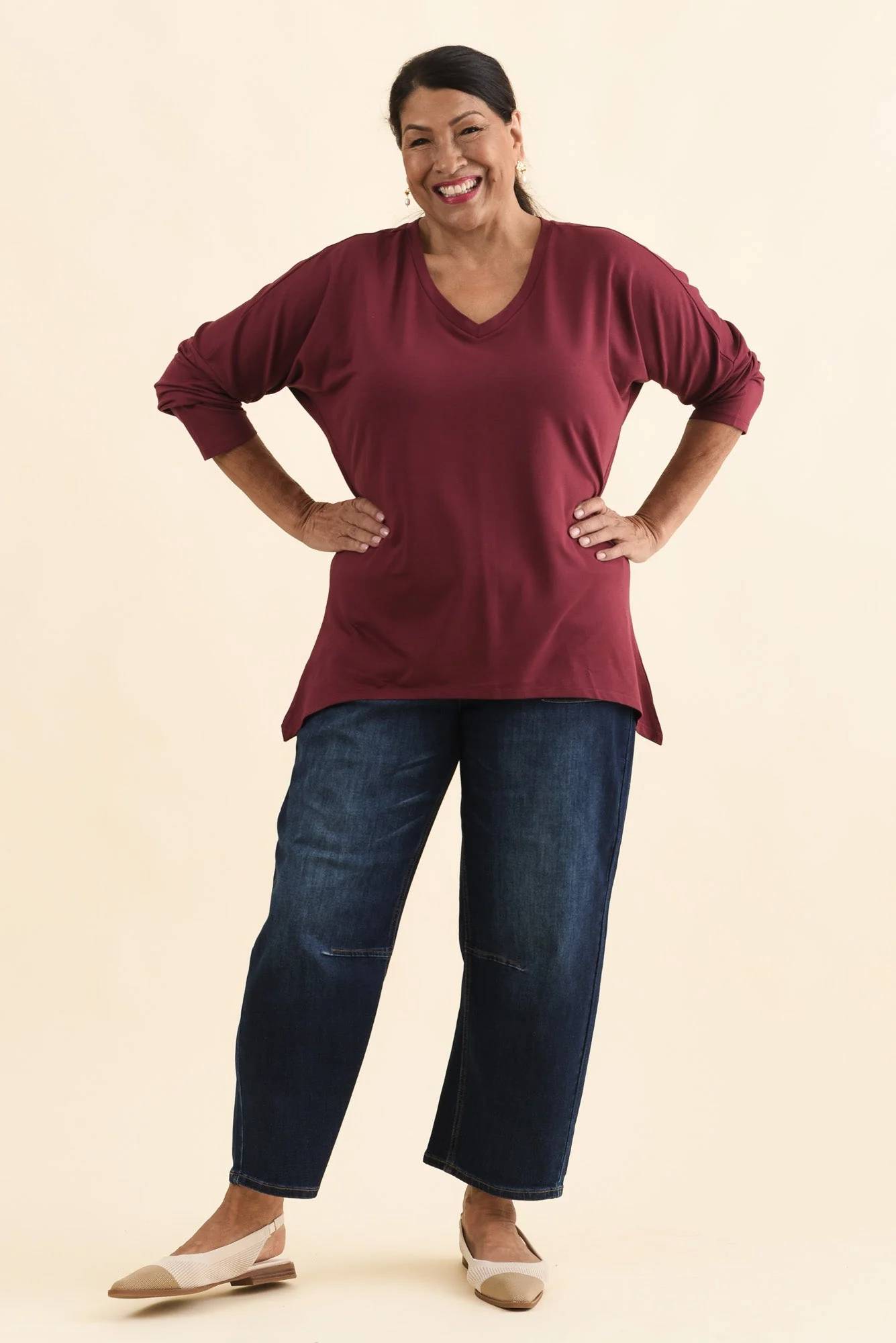 Munich Burgundy V Neck Top - Image 9