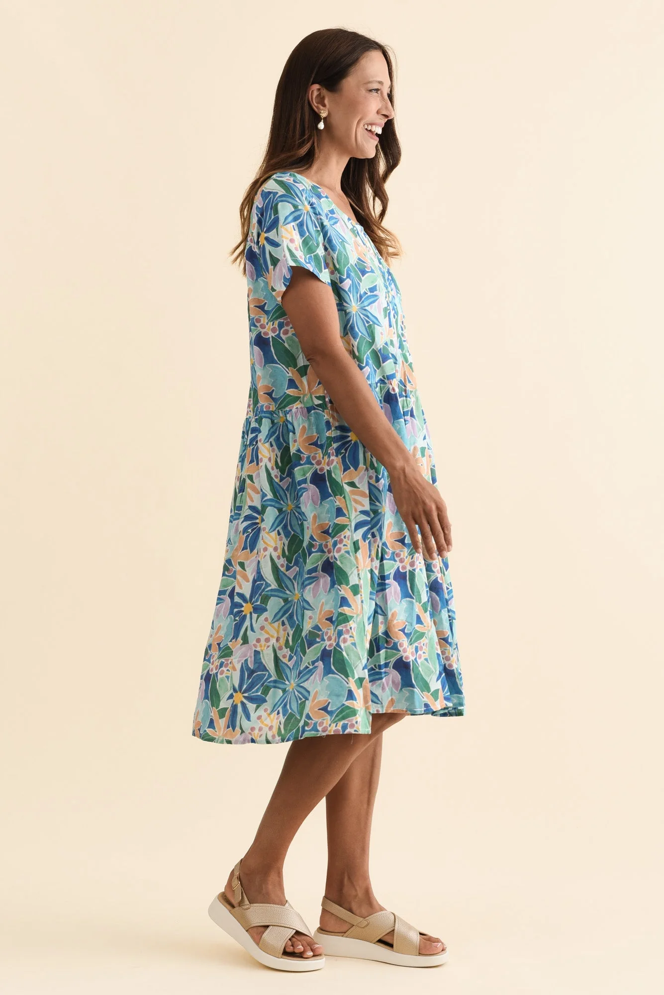 Murano Blue Floral Cotton Dress - Image 3
