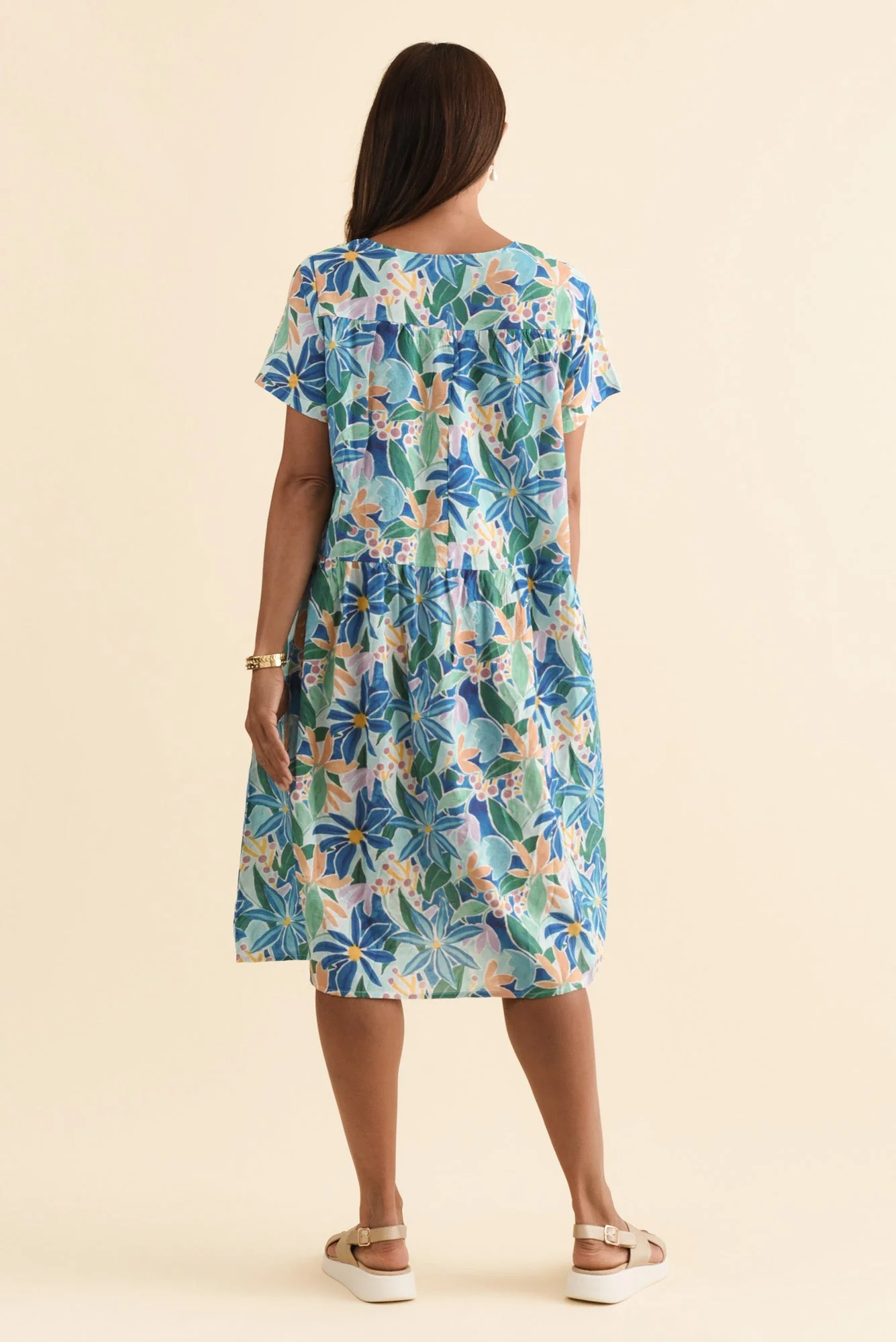 Murano Blue Floral Cotton Dress - Image 4