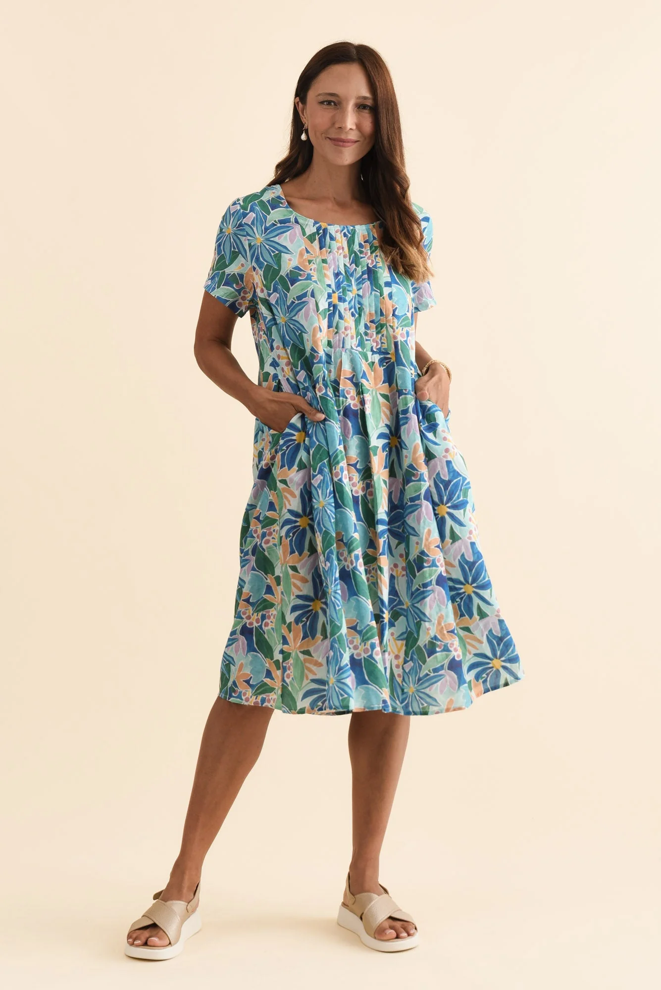 Murano Blue Floral Cotton Dress - Image 6