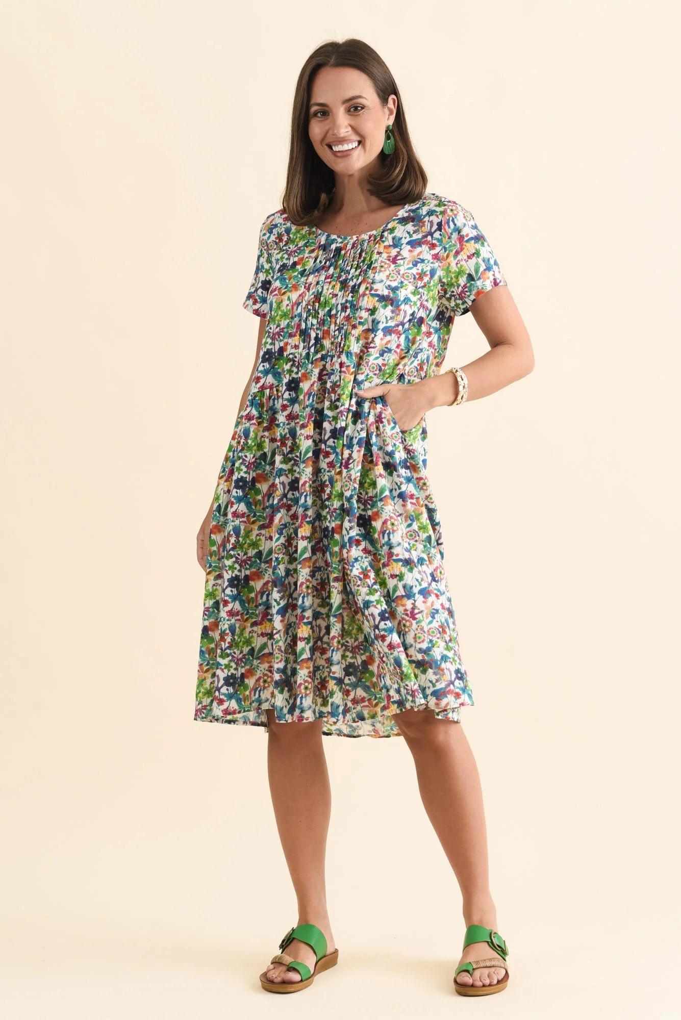 Murano Green Floral Cotton Dress - Image 2