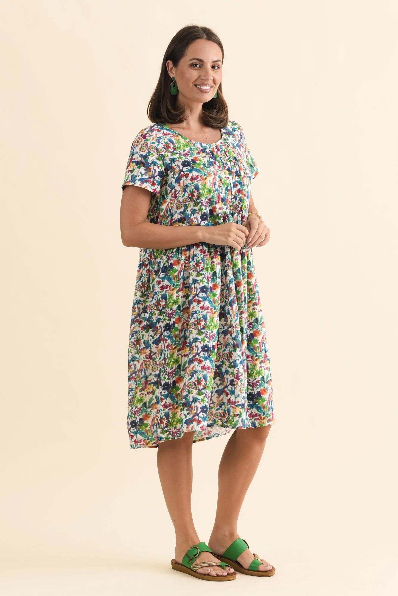 Murano Green Floral Cotton Dress - Image 3
