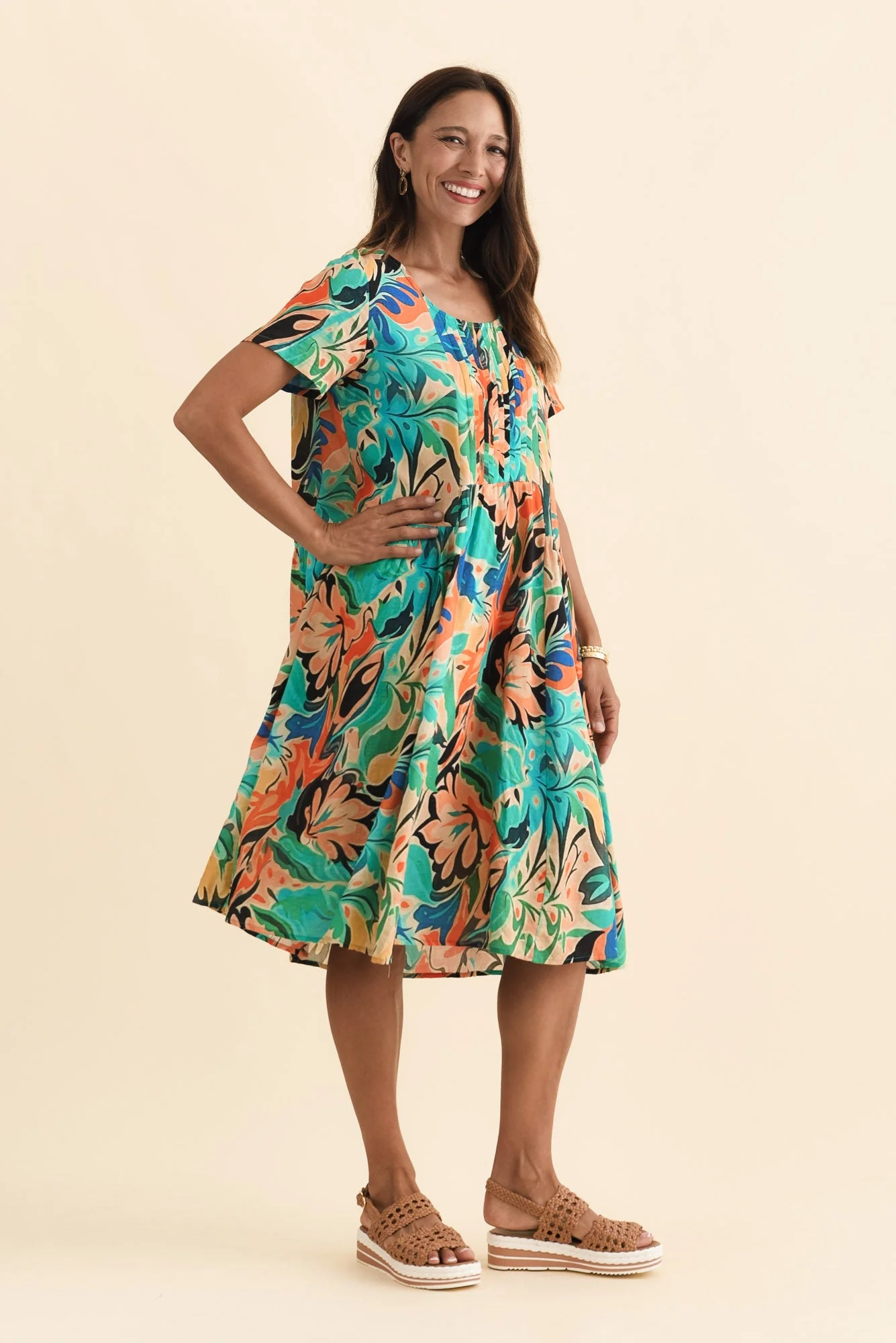 Murano Green Garden Cotton Dress - Image 4