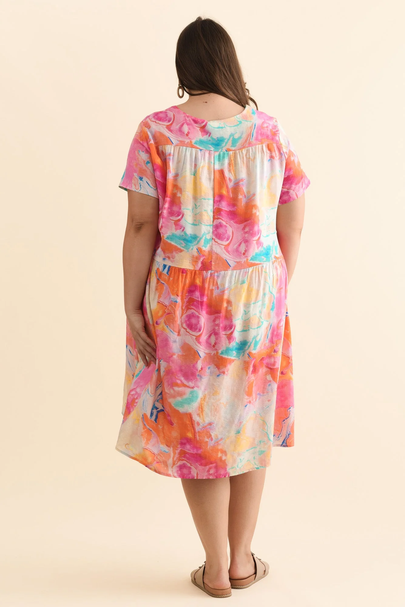 Murano Orange Abstract Cotton Dress - Image 10