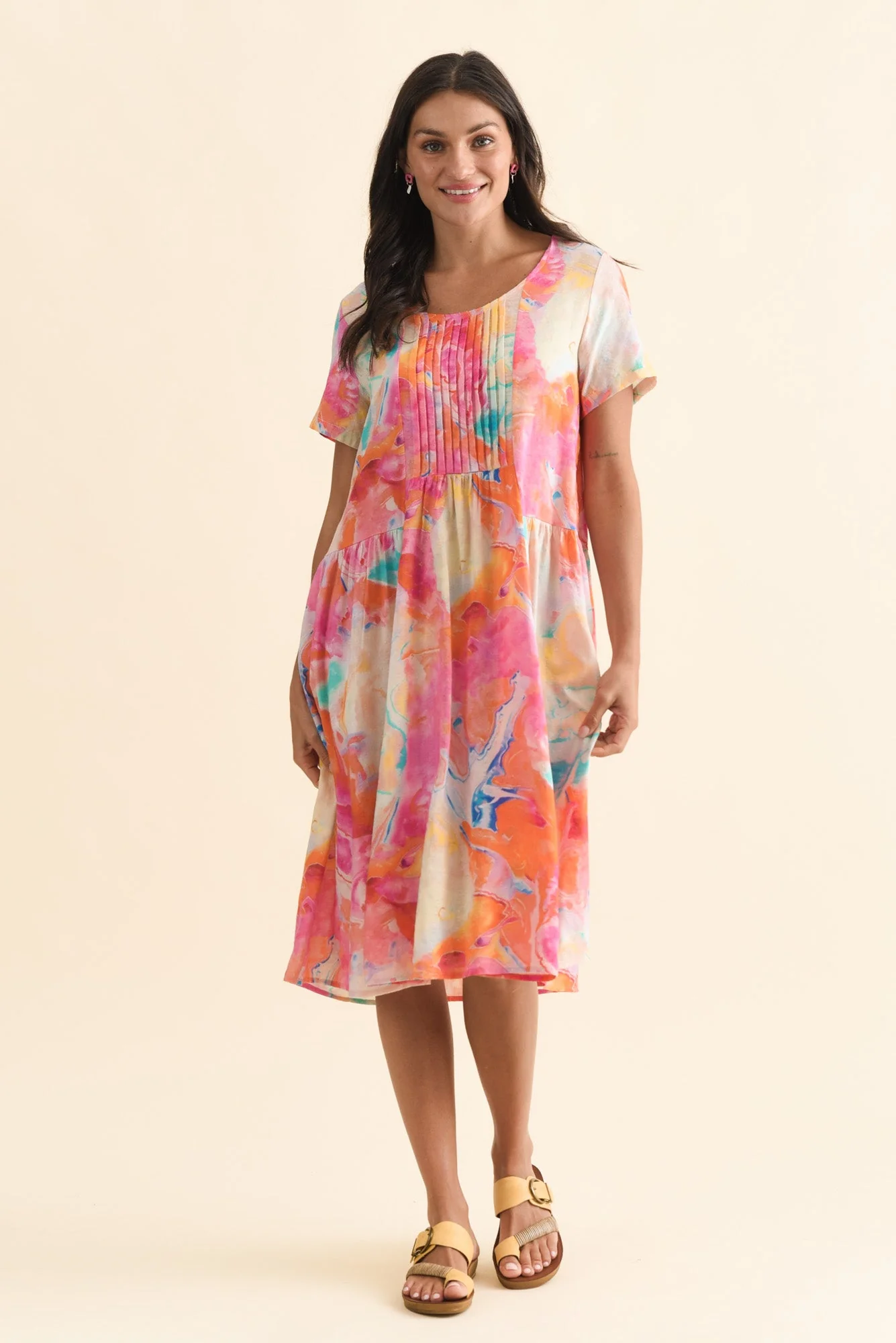 Murano Orange Abstract Cotton Dress - Image 2