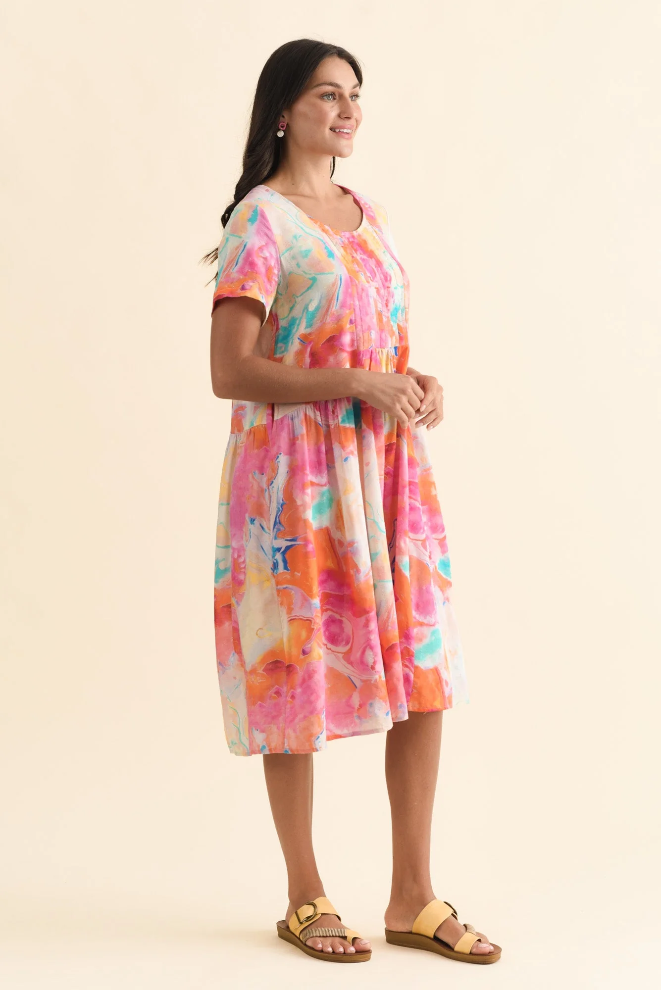 Murano Orange Abstract Cotton Dress - Image 3