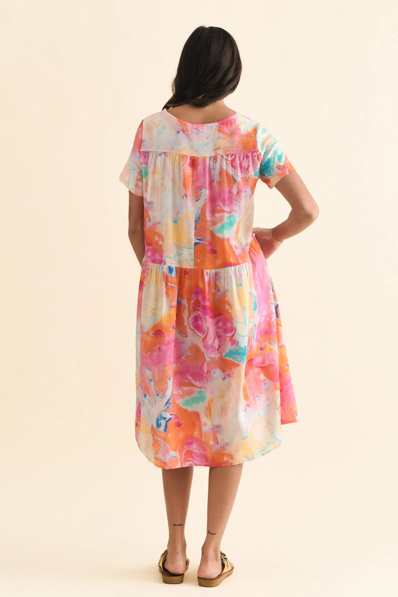 Murano Orange Abstract Cotton Dress - Image 4