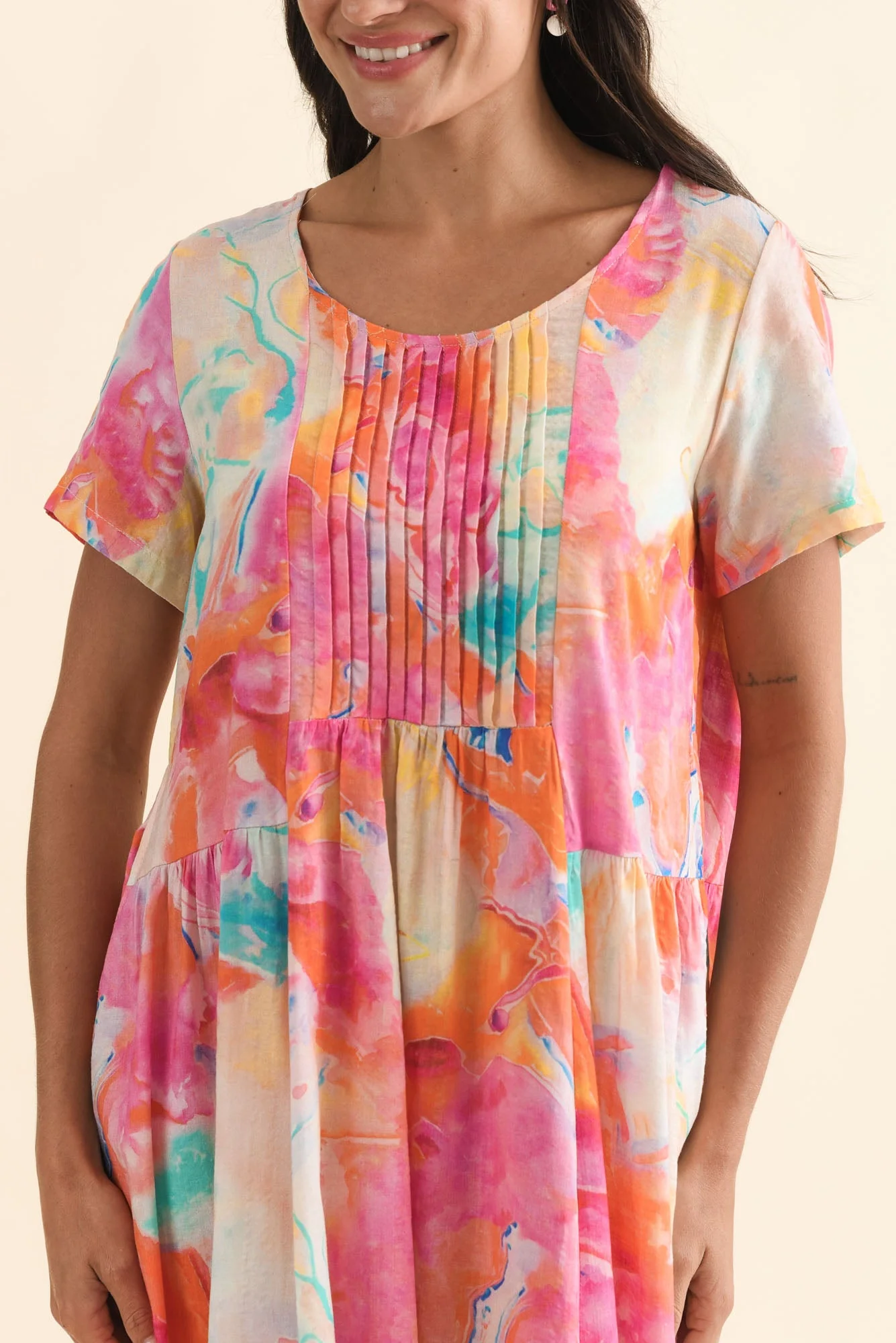 Murano Orange Abstract Cotton Dress - Image 5