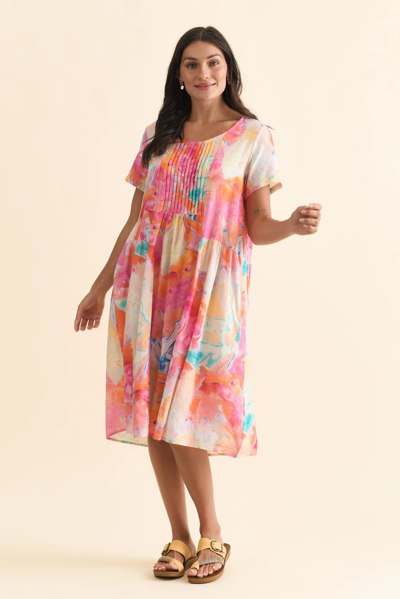 Murano Orange Abstract Cotton Dress - Image 6