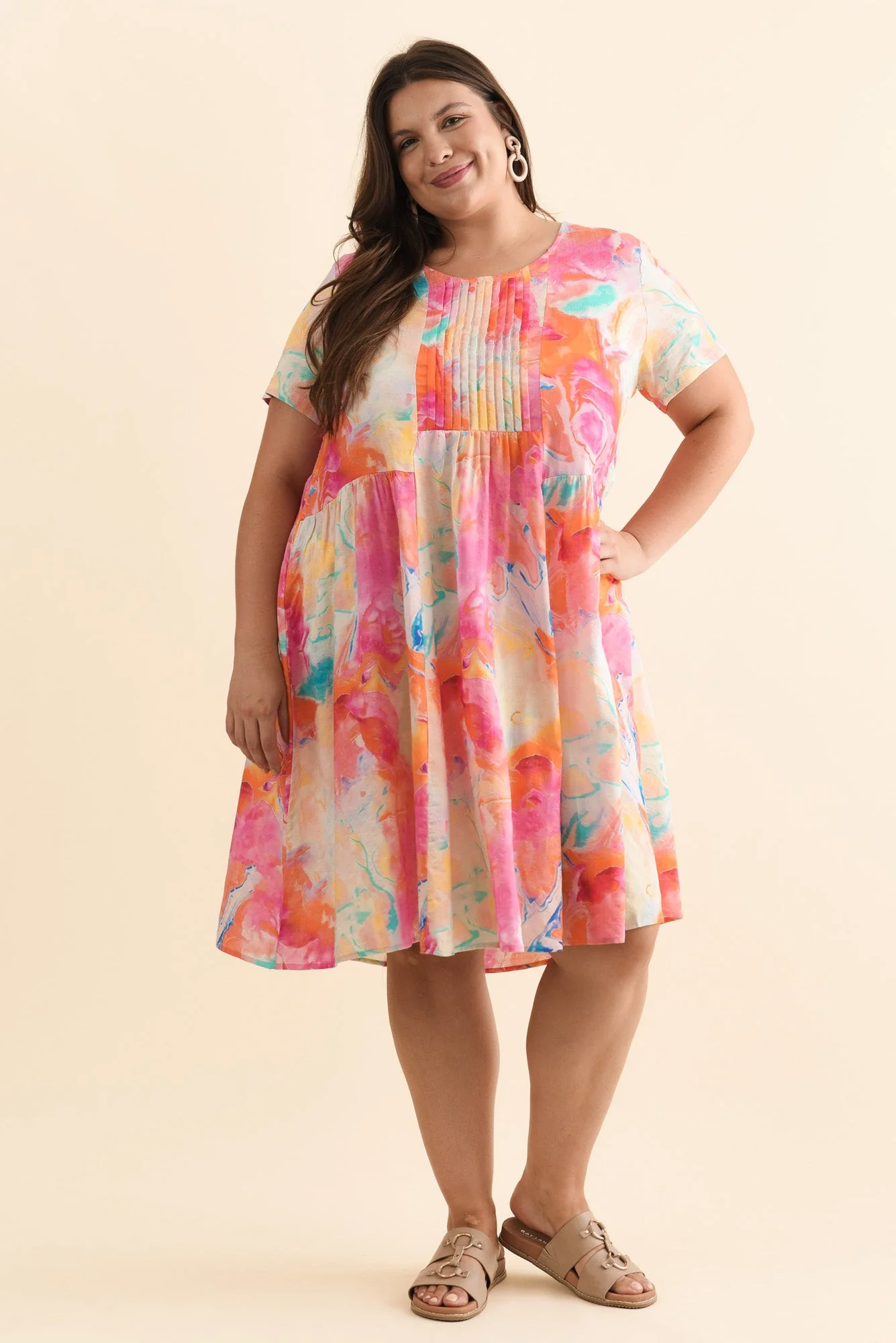 Murano Orange Abstract Cotton Dress - Image 7