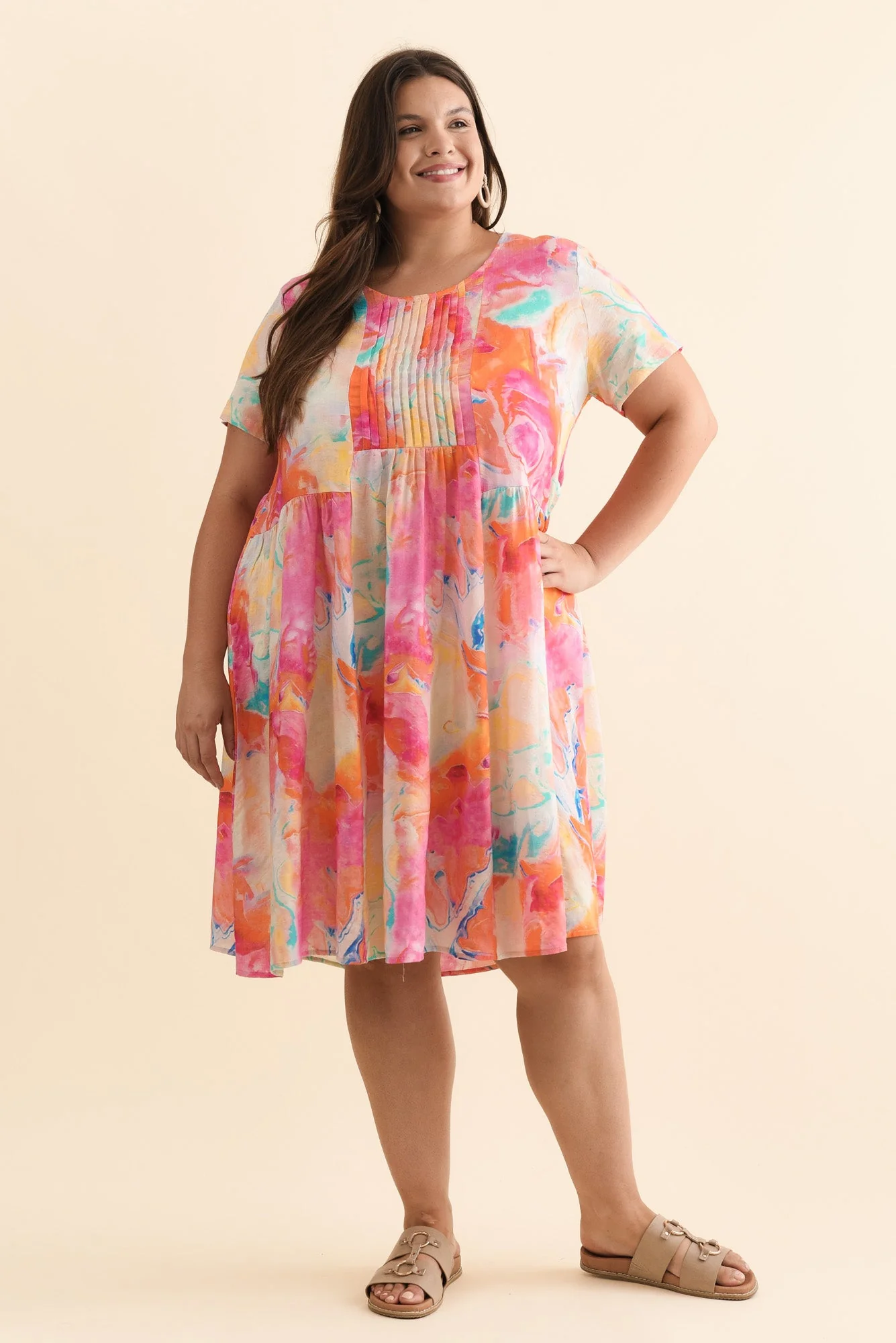 Murano Orange Abstract Cotton Dress - Image 8