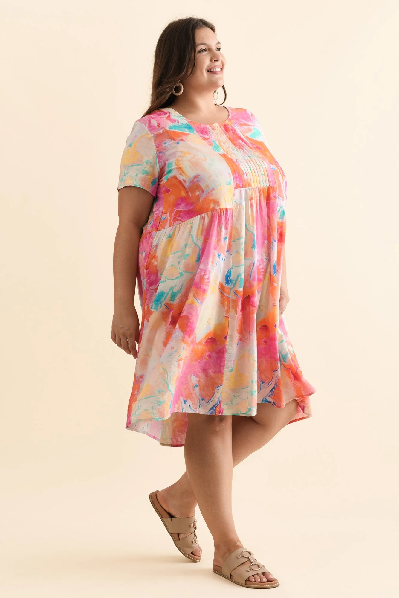 Murano Orange Abstract Cotton Dress - Image 9