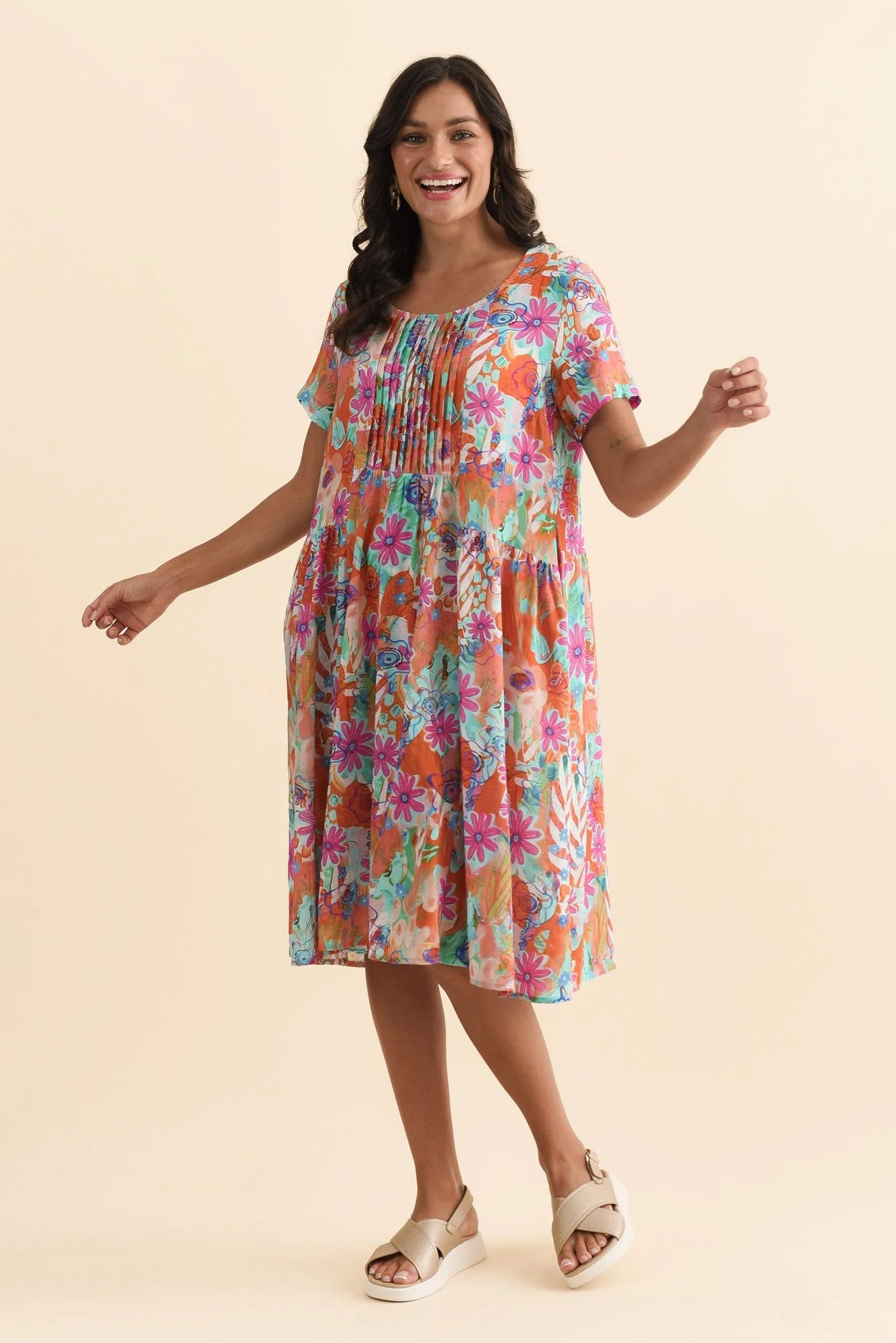 Murano Orange Garden Cotton Dress - Image 2
