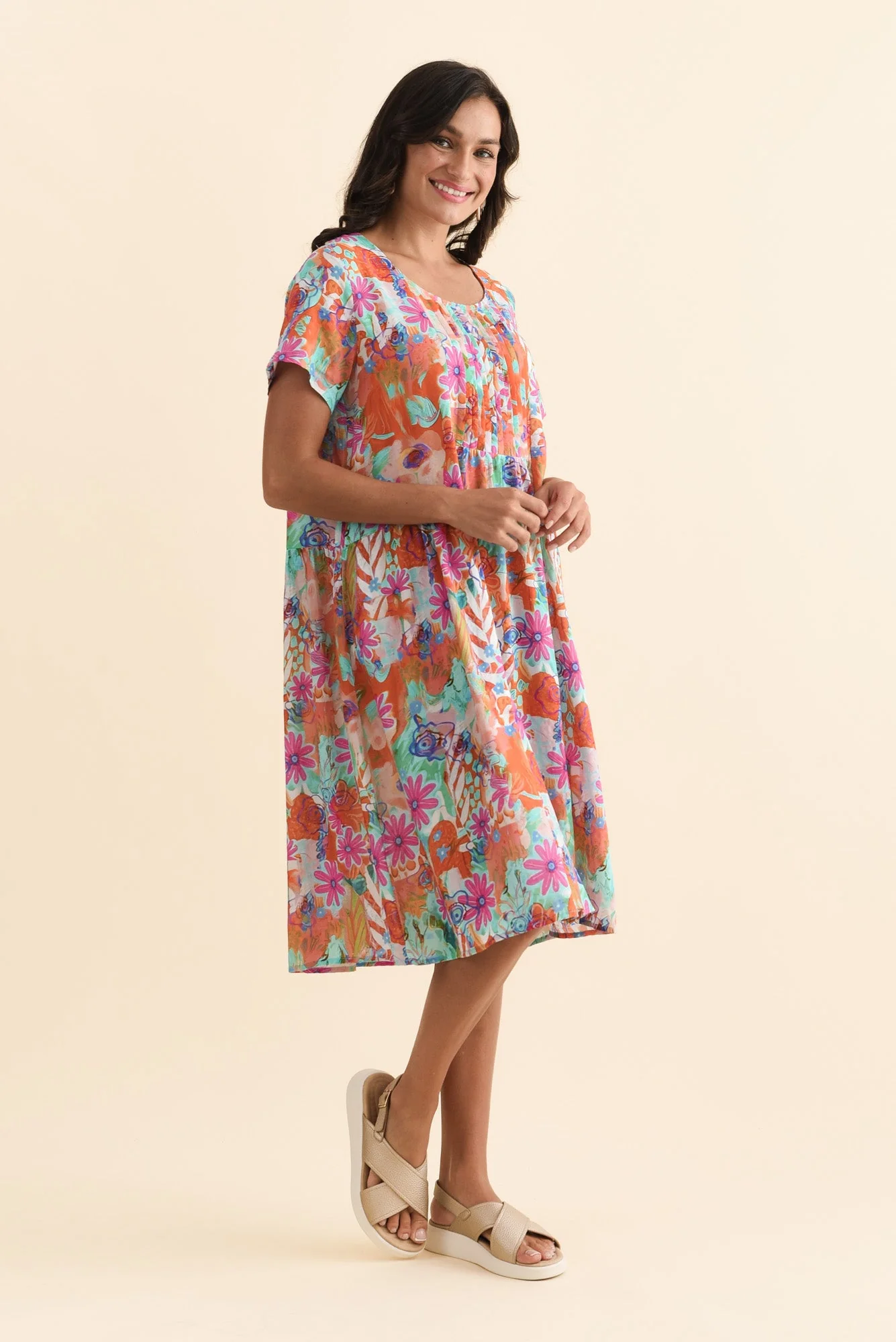 Murano Orange Garden Cotton Dress - Image 3