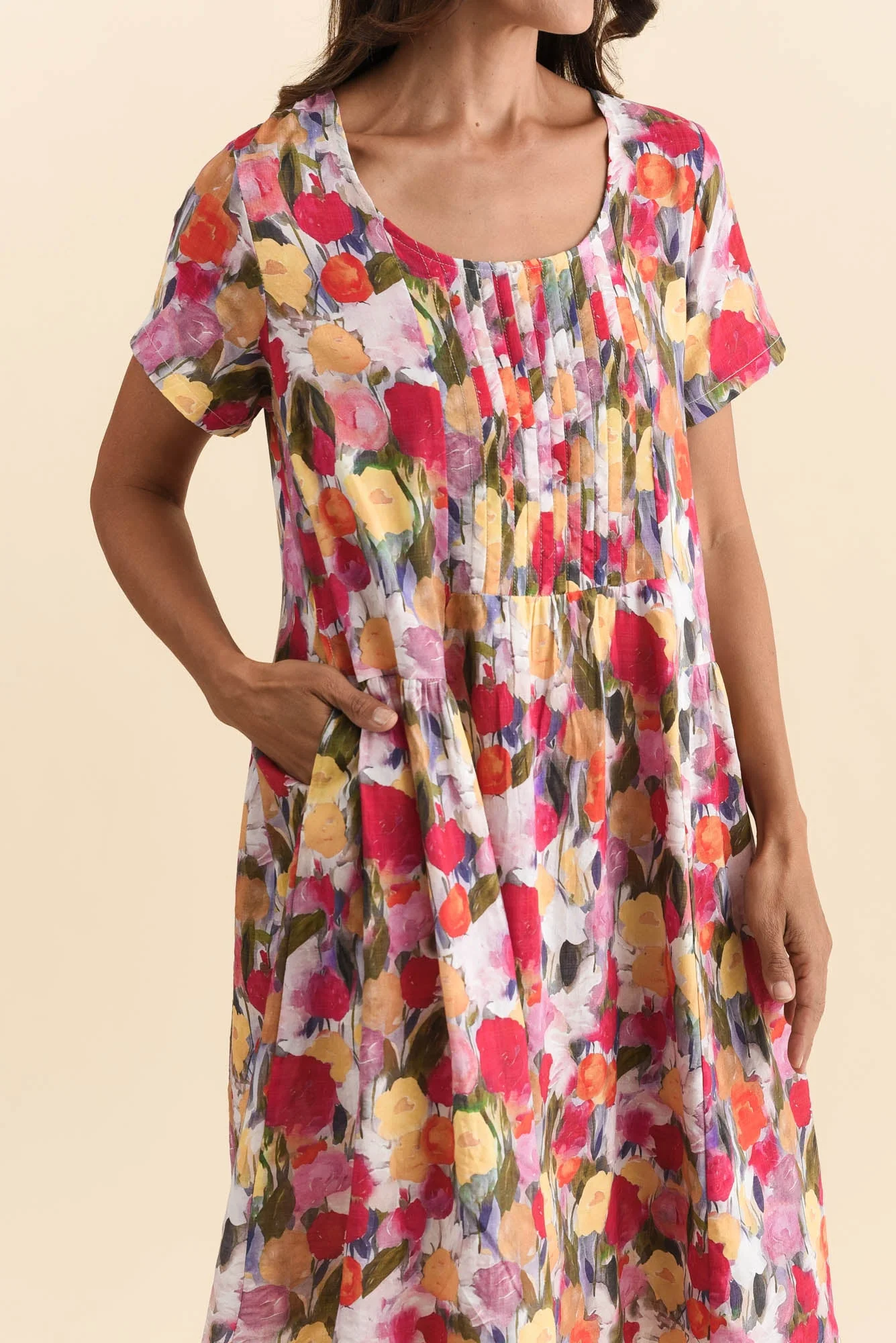 Murano Pink Floral Cotton Dress - Image 5