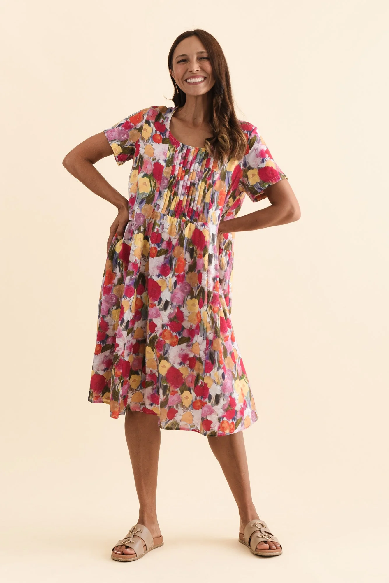 Murano Pink Floral Cotton Dress - Image 6