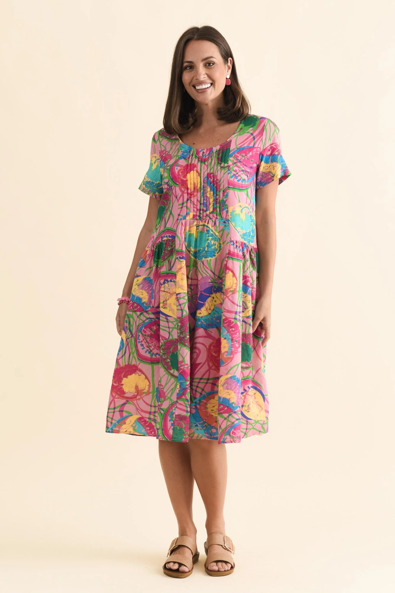 Murano Pink Tropical Cotton Dress - Image 3