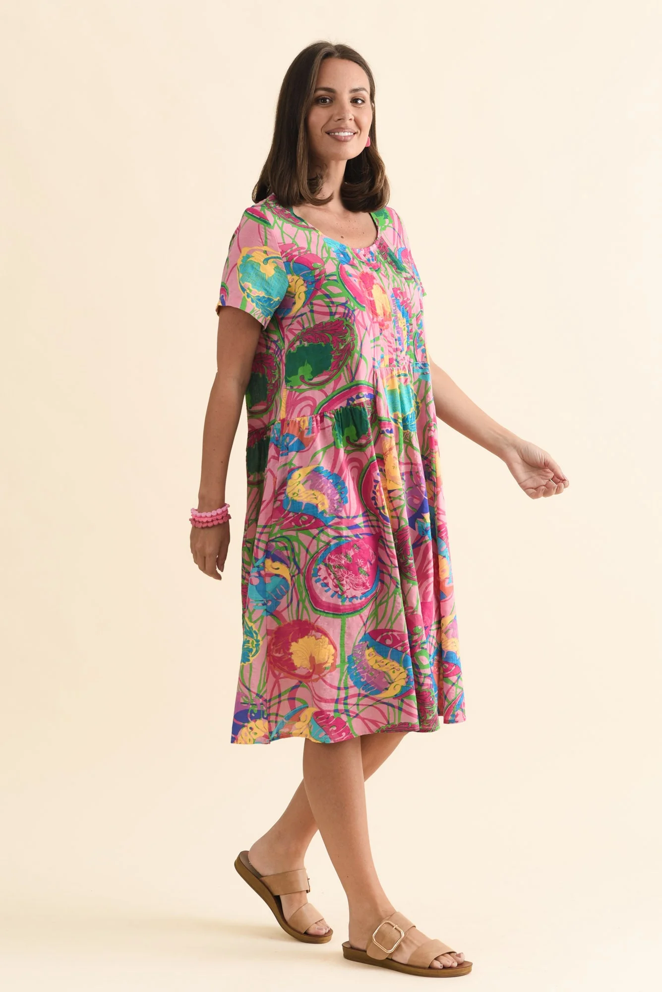 Murano Pink Tropical Cotton Dress - Image 4