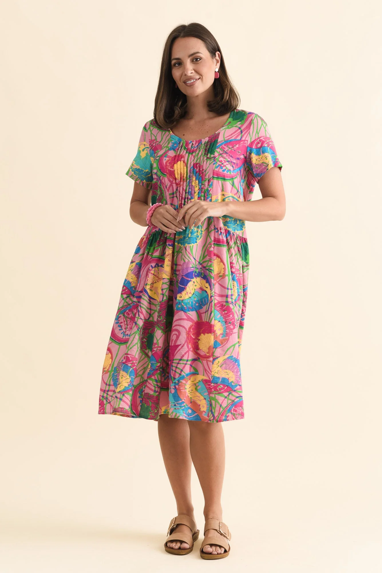 Murano Pink Tropical Cotton Dress - Image 7