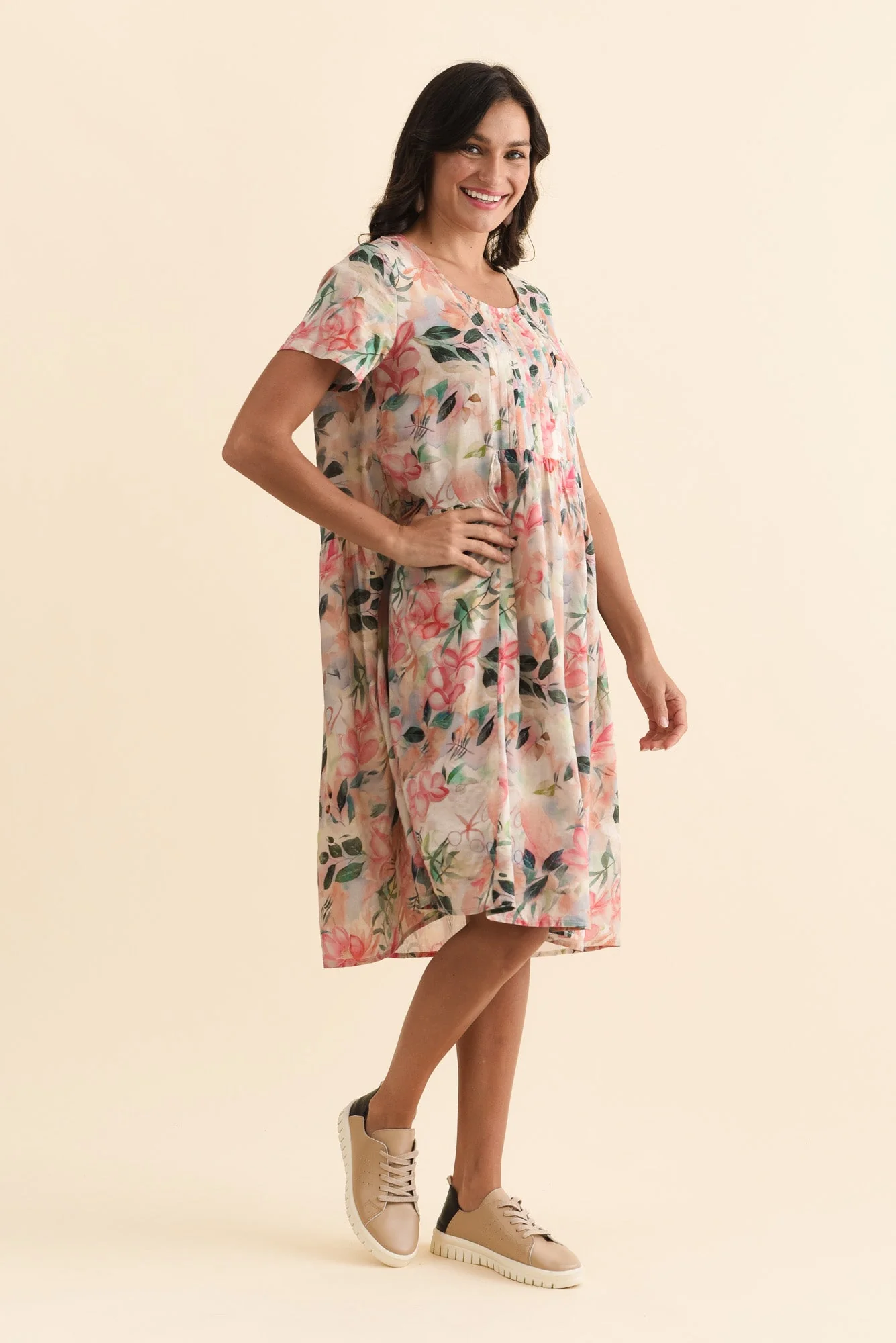 Murano Pink Wildflower Cotton Dress - Image 3