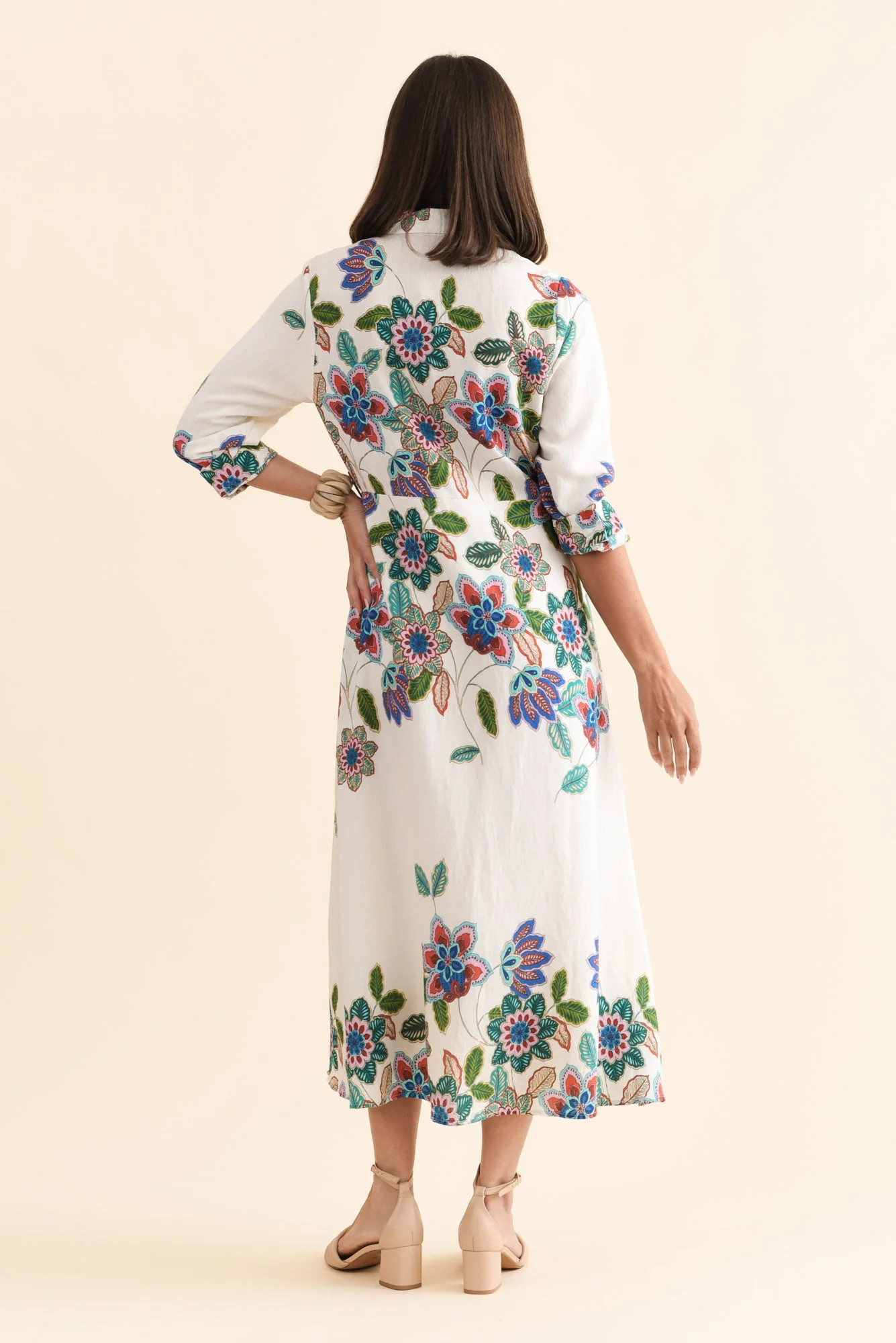 Myka White Floral Linen Cotton Shirt Dress - Image 4