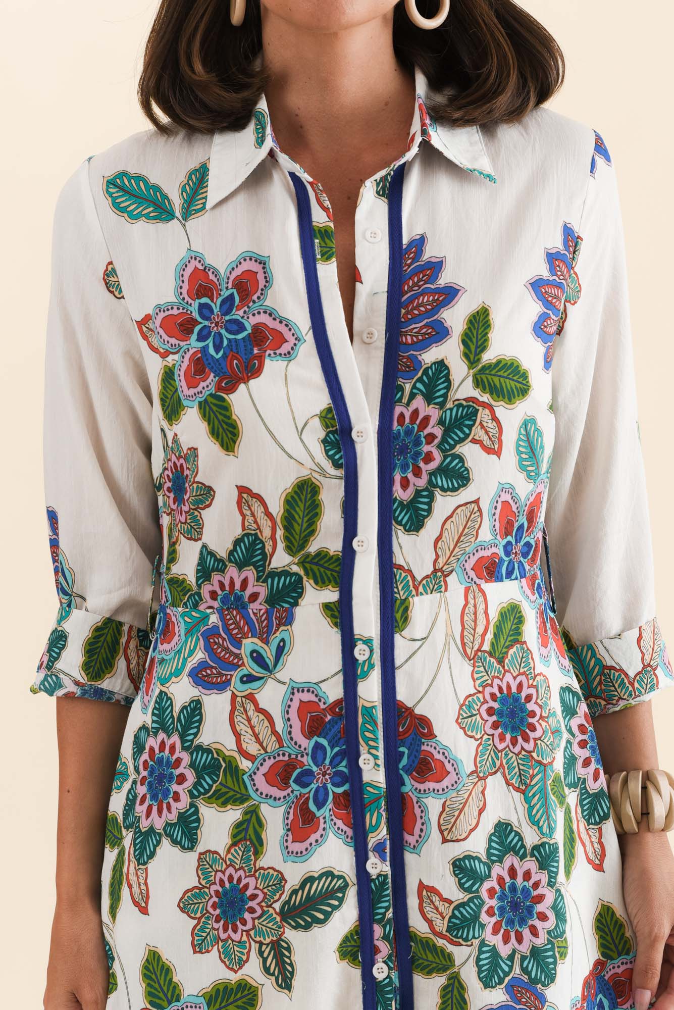 Myka White Floral Linen Cotton Shirt Dress - Image 5