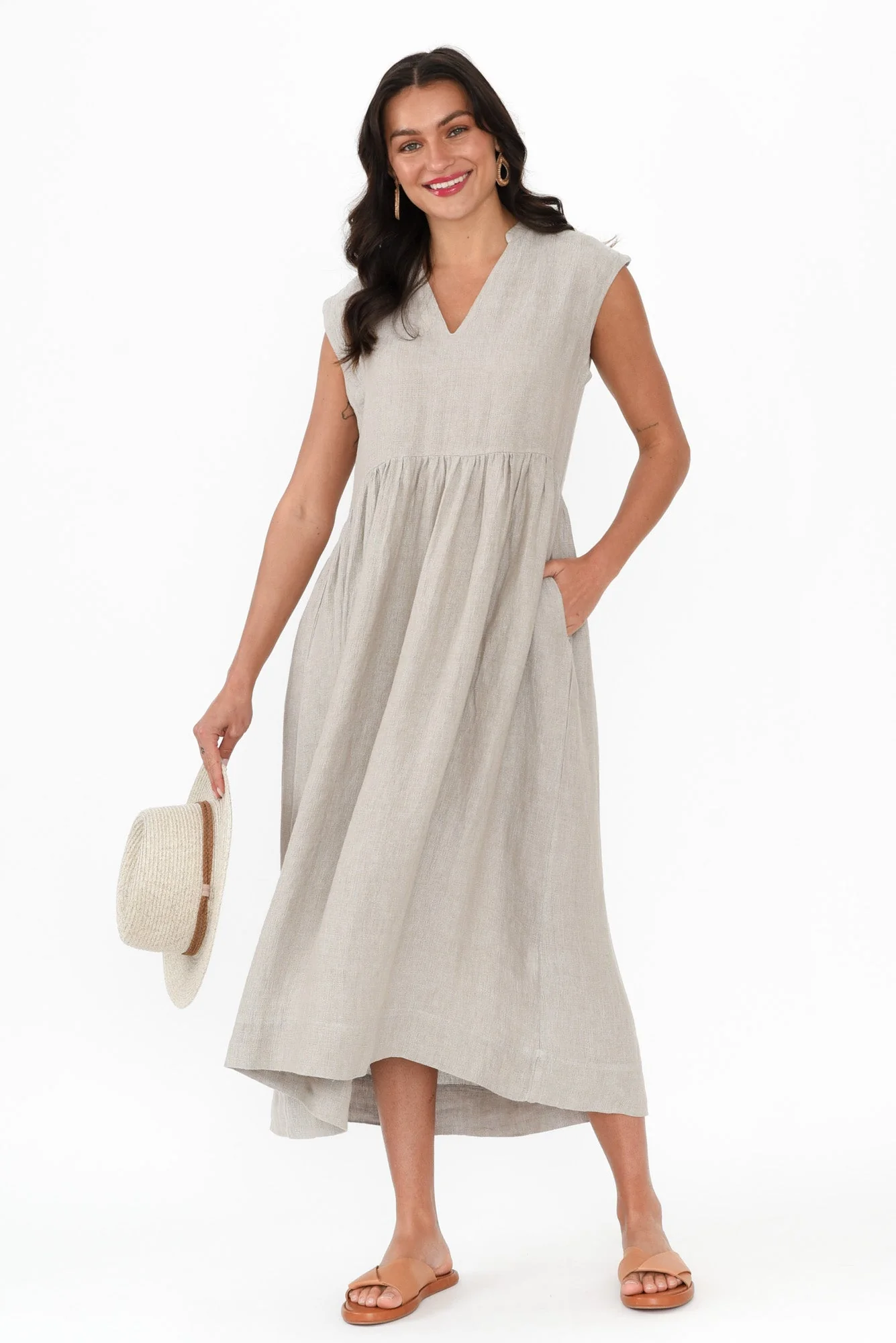 Myra Grey Linen Midi Dress - Image 2