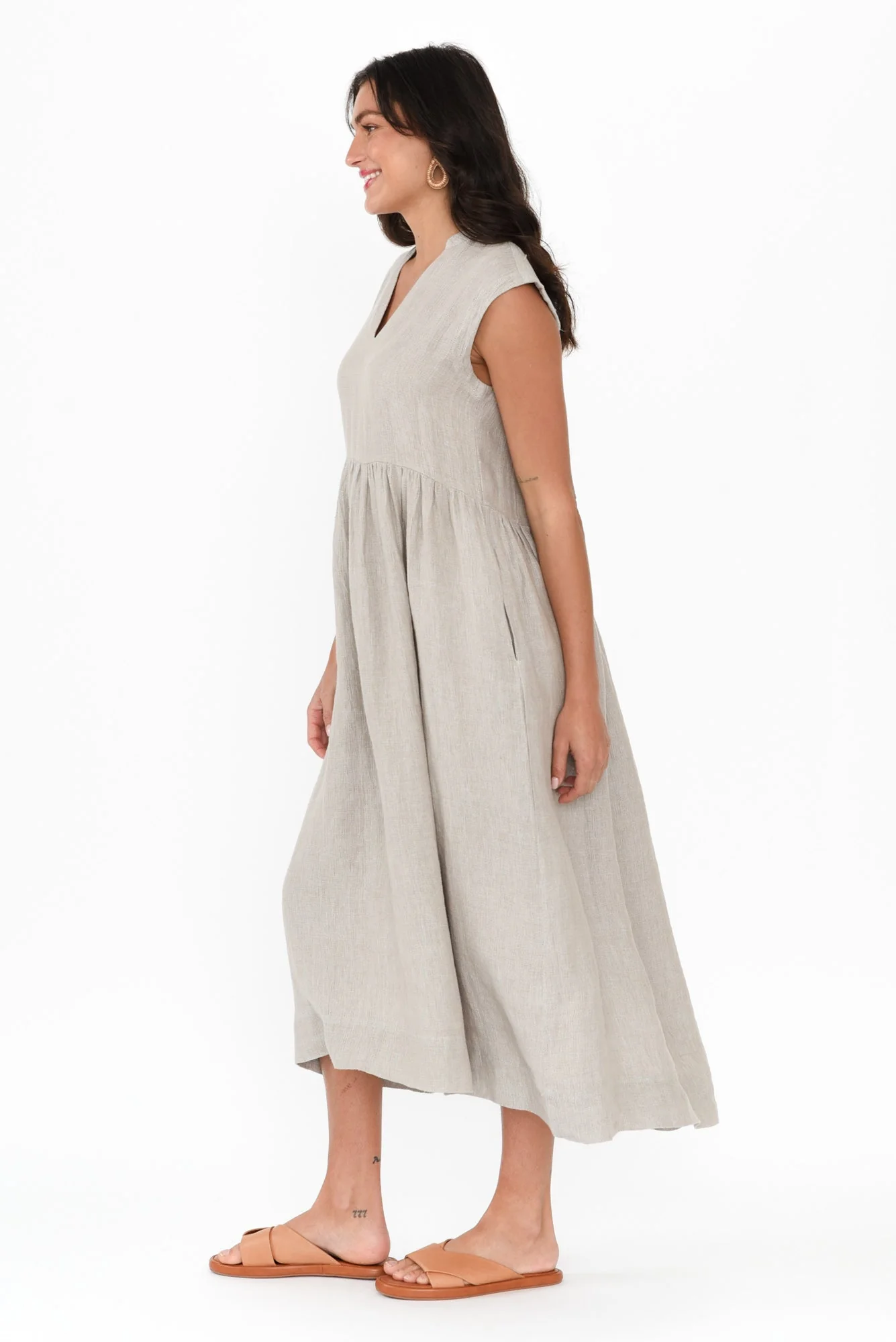 Myra Grey Linen Midi Dress - Image 3