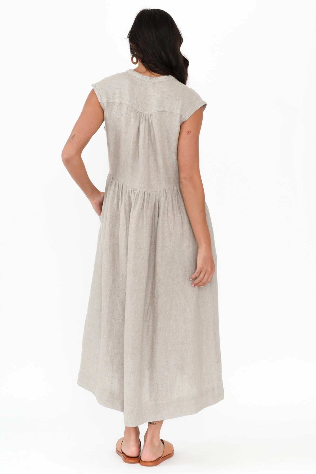 Myra Grey Linen Midi Dress - Image 4
